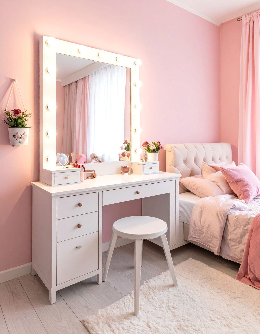 Vanity with Hollywood Style Lights - 40 Teenage Girl Bedroom Ideas for a Stylish and Personal Space