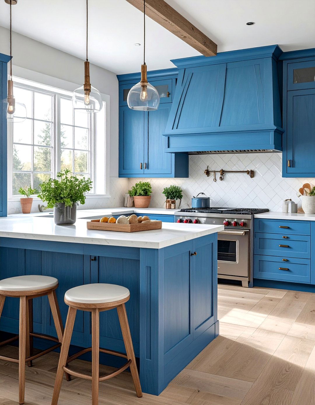 Variegated Blue Cabinets with a Hand Painted Finish - 30 Blue Farmhouse Kitchen Cabinets for a Cozy Feel