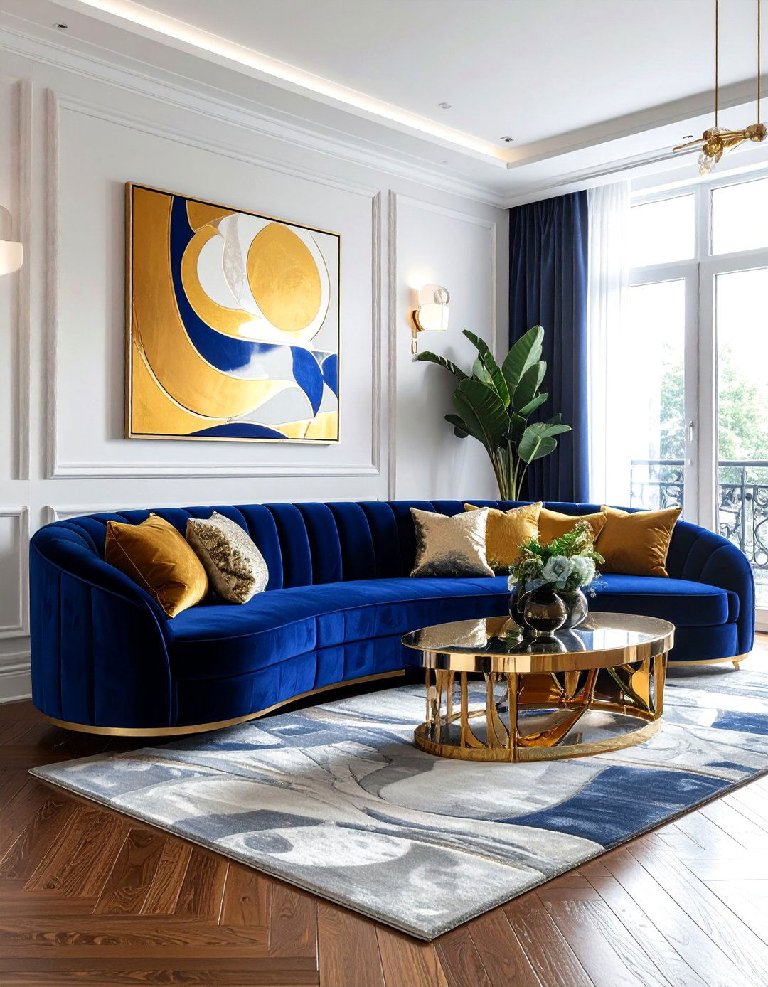 Velvet Curved Sofa for an Art Deco Living Room - 25 Art Deco Living Room Ideas for a Luxurious Look