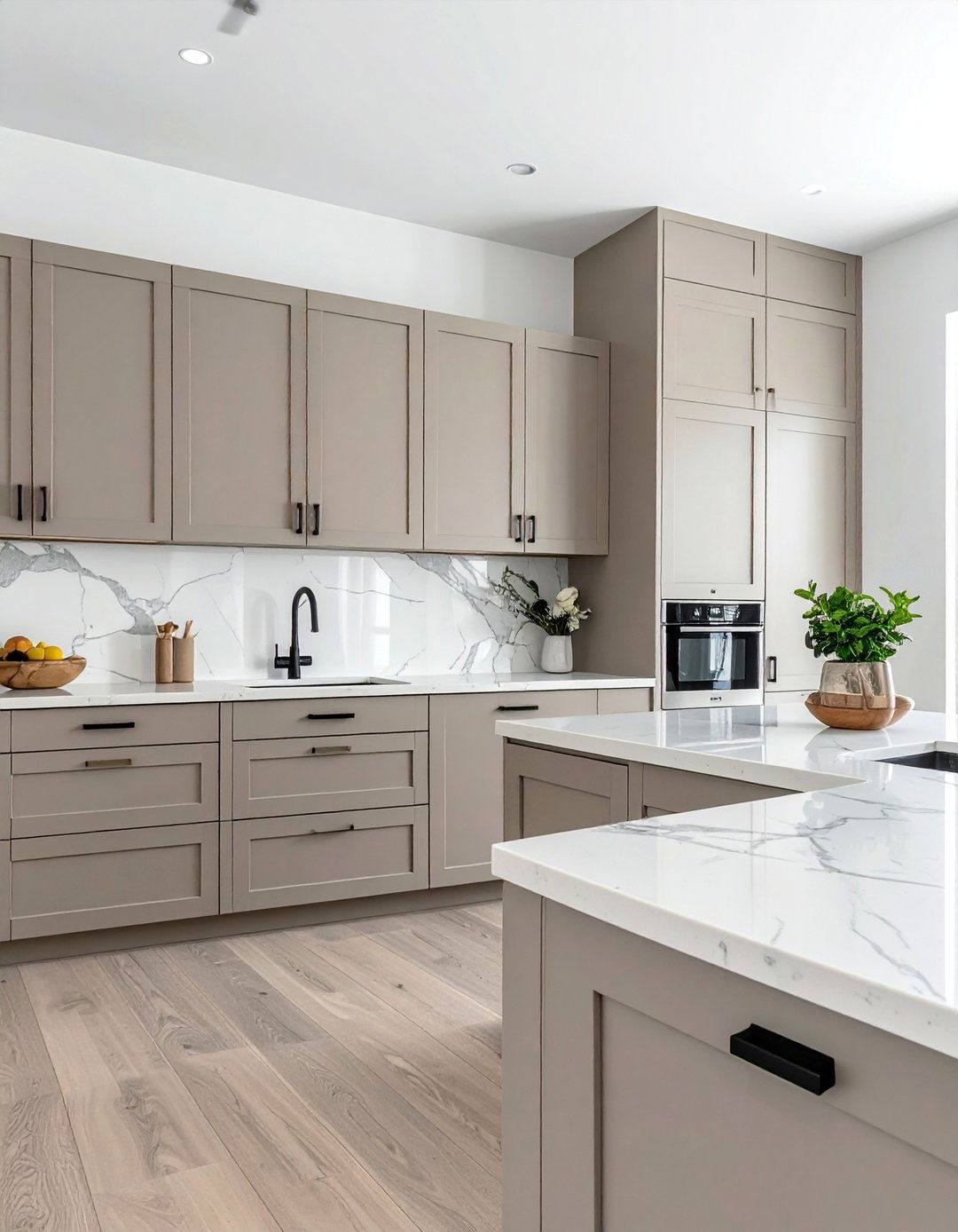 Versatile Greige Painted Kitchen Cabinets - 40 Painted Kitchen Cabinet Ideas to Refresh Your Space