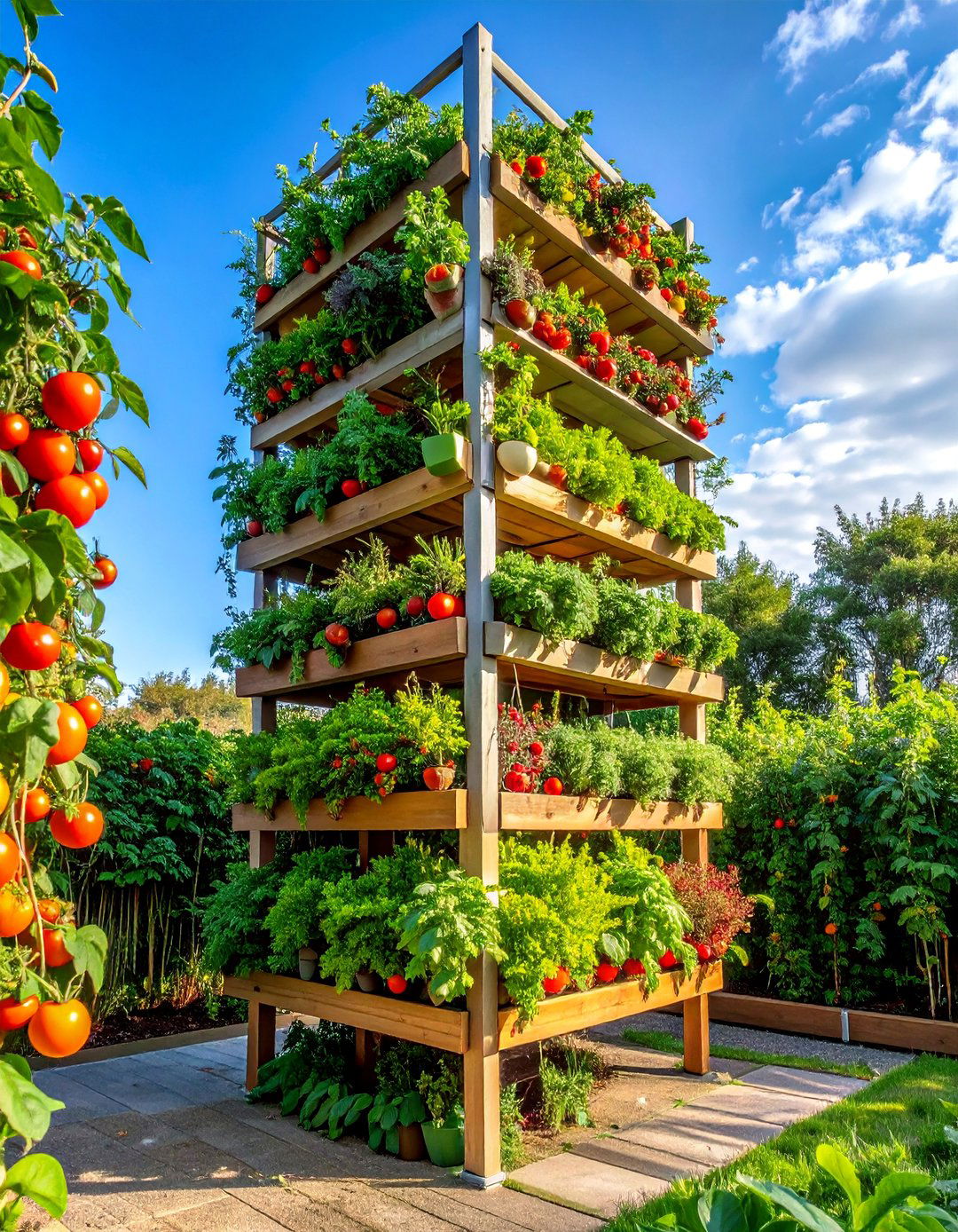 Vertical Garden Tower - 30 Tomato Trellis Ideas for Your Vegetable Garden
