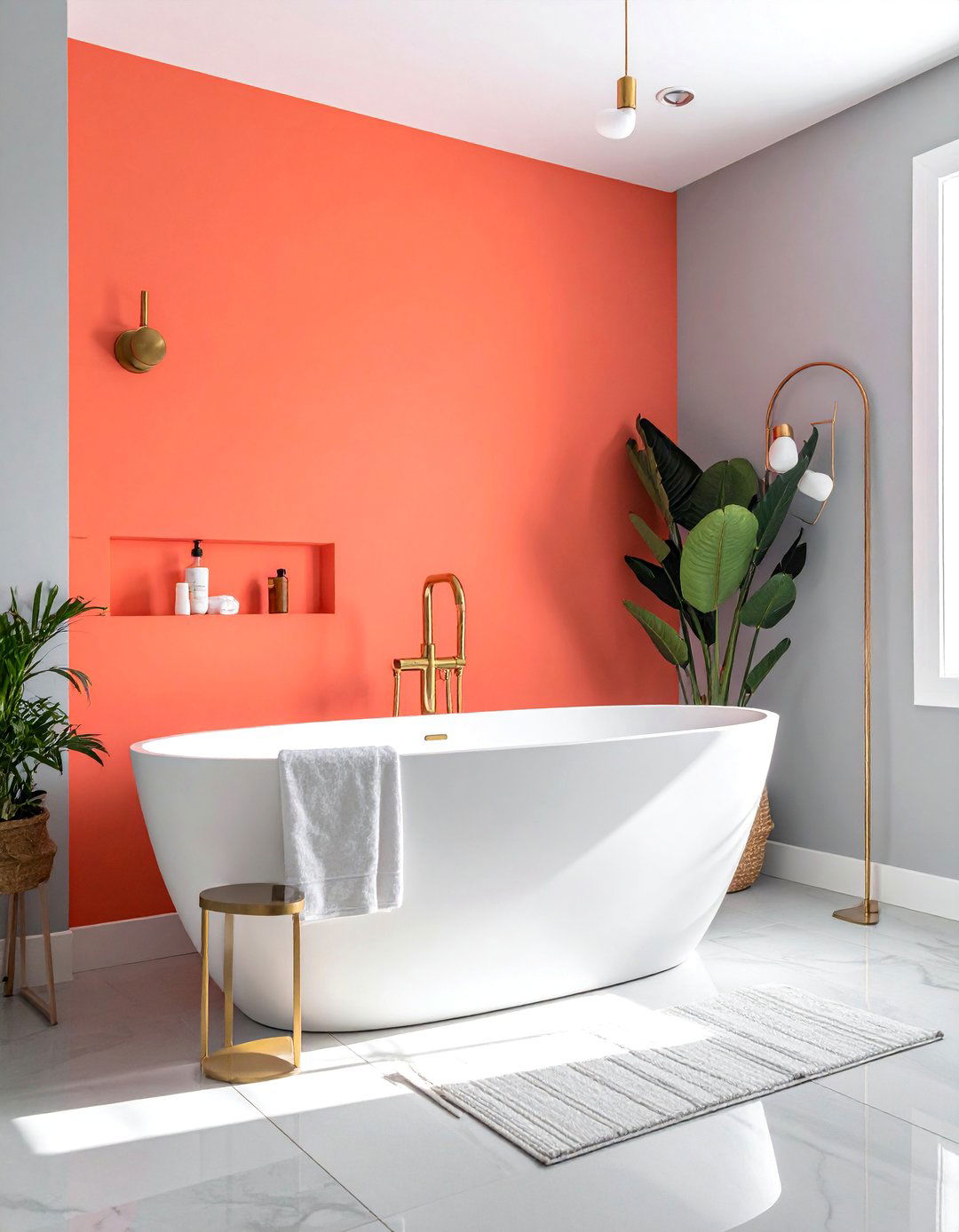 Vibrant Coral Accent Bathroom Wall - 40 Bathroom Paint Ideas for a Fresh New Look