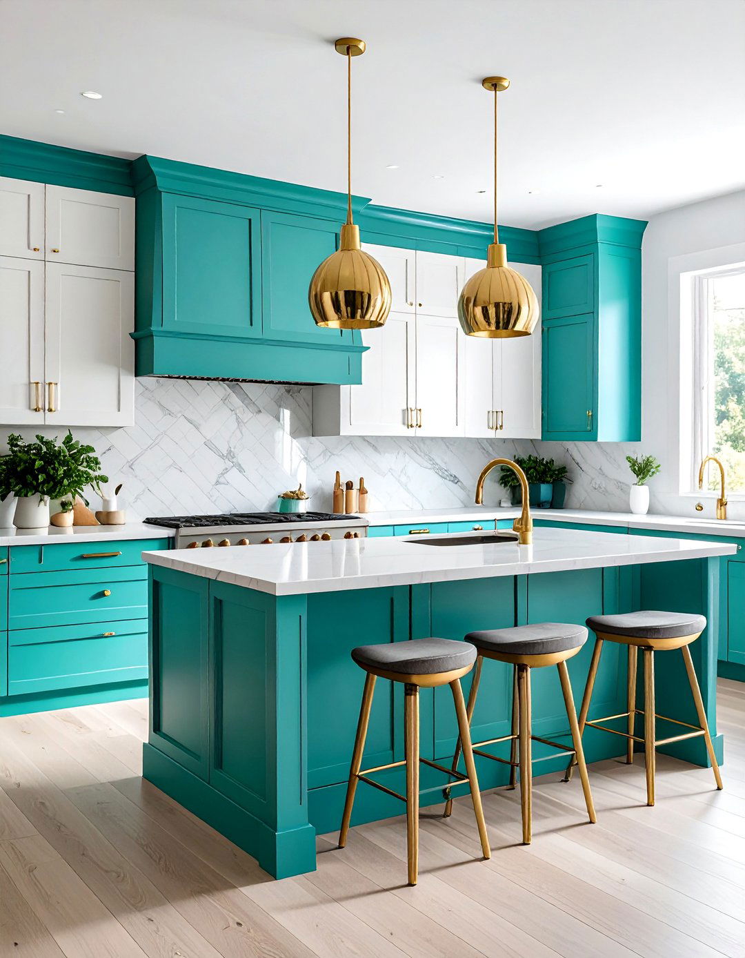 Vibrant Teal Painted Kitchen Cabinets - 40 Painted Kitchen Cabinet Ideas to Refresh Your Space