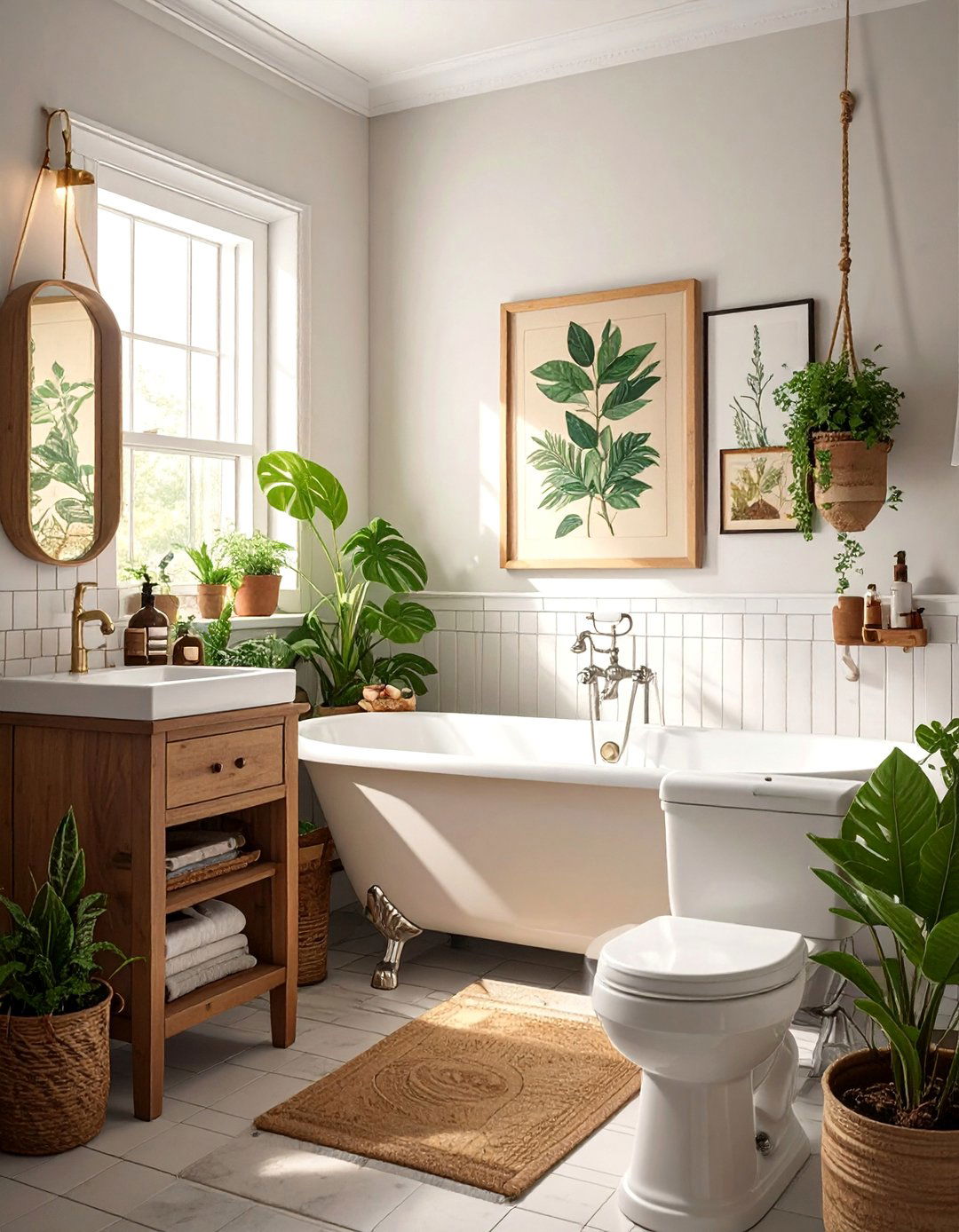 Vintage Botanical Illustrations - 30 Bathroom Mural Ideas to Elevate Your Decor