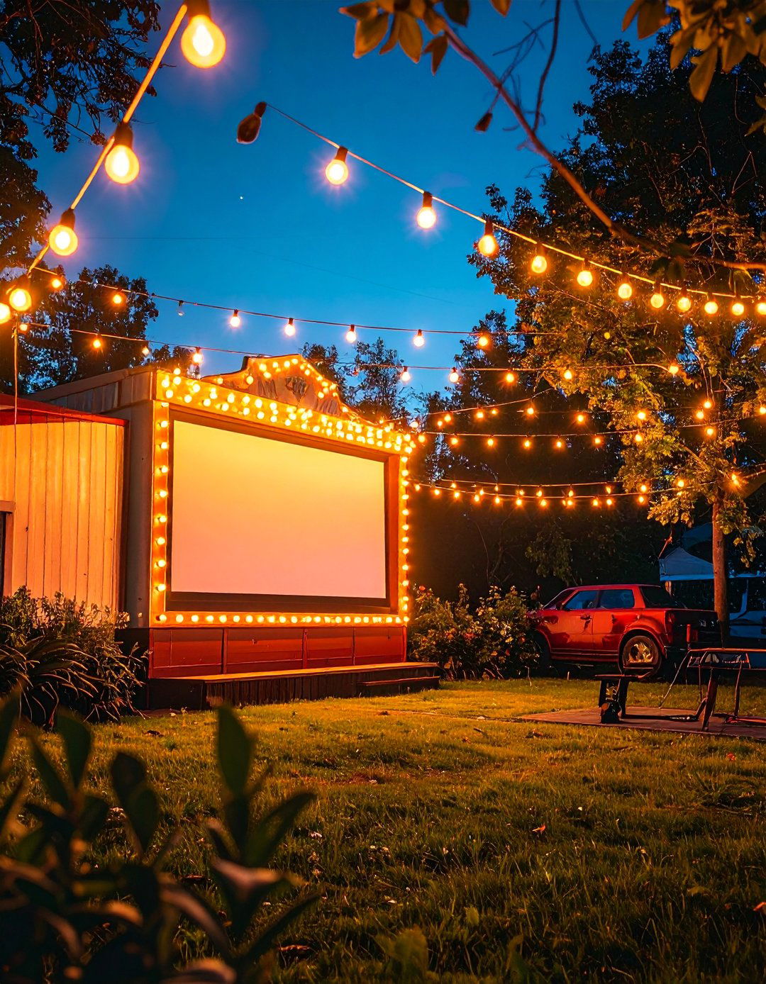 Vintage Drive In Movie Theater - 40 Patio String Light Ideas to Illuminate Your Nights