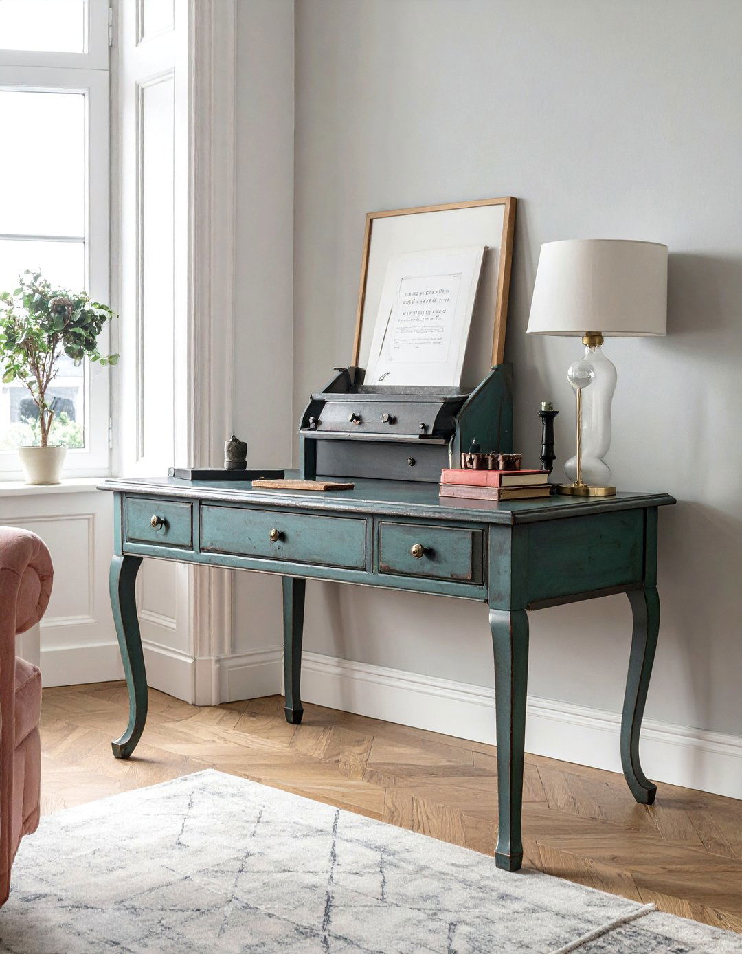 Vintage Writing Desk Charm - 30 Desk in Living Room Ideas for a Functional Space