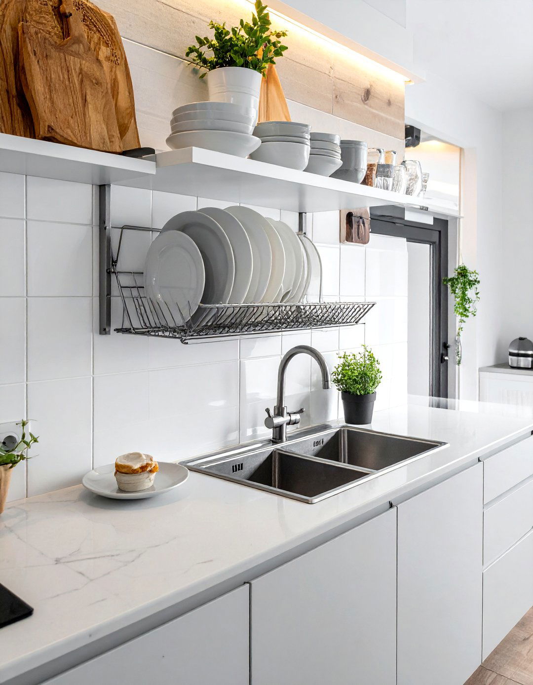 Wall Mounted Dish Drying - 30 Budget-Friendly Small Galley Kitchen Ideas