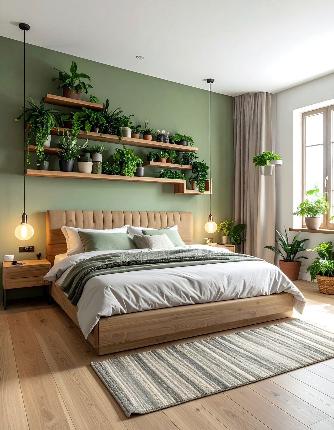 Wall Mounted Shelving with Plants - 40 Boho Bedroom Ideas for a Cozy and Eclectic Retreat