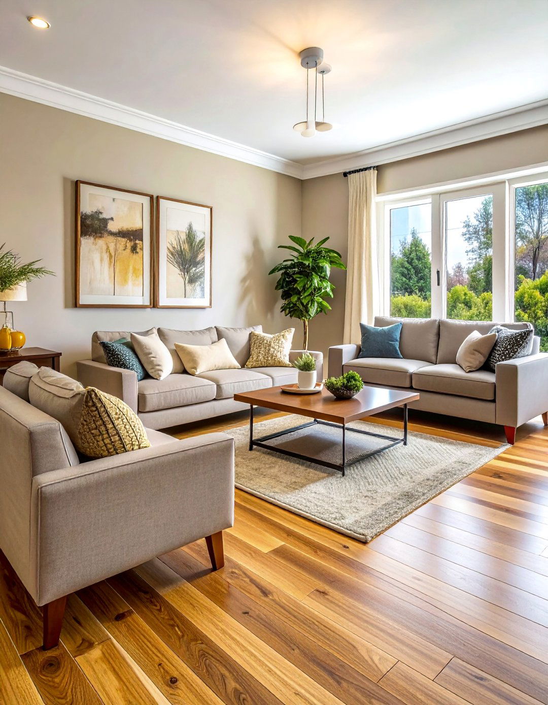 Warm Honey Hickory Planks - 20 Living Room Vinyl Flooring Ideas for Modern Homes