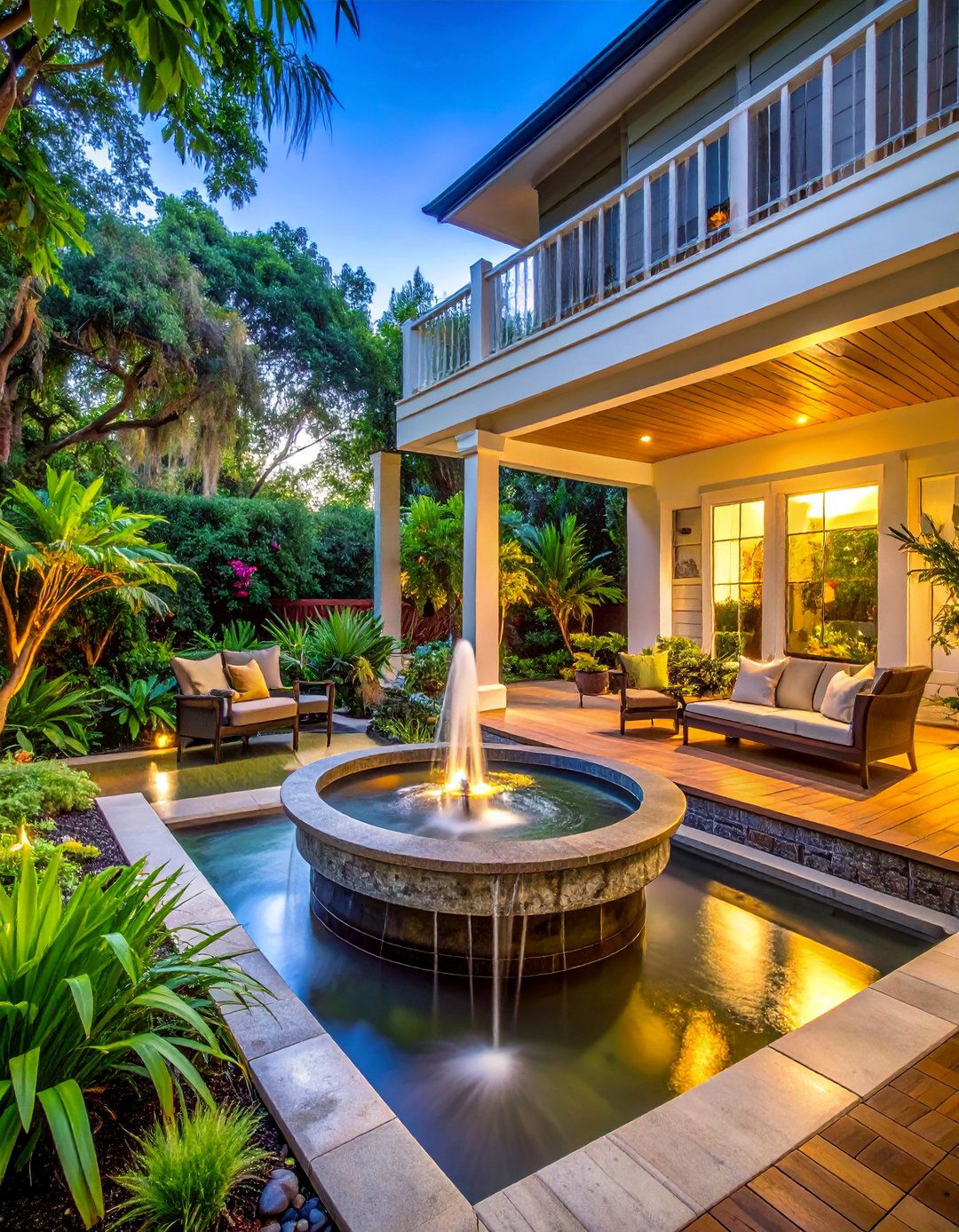 Water Feature Oasis - 40 Covered Porch Ideas for Year-Round Enjoyment