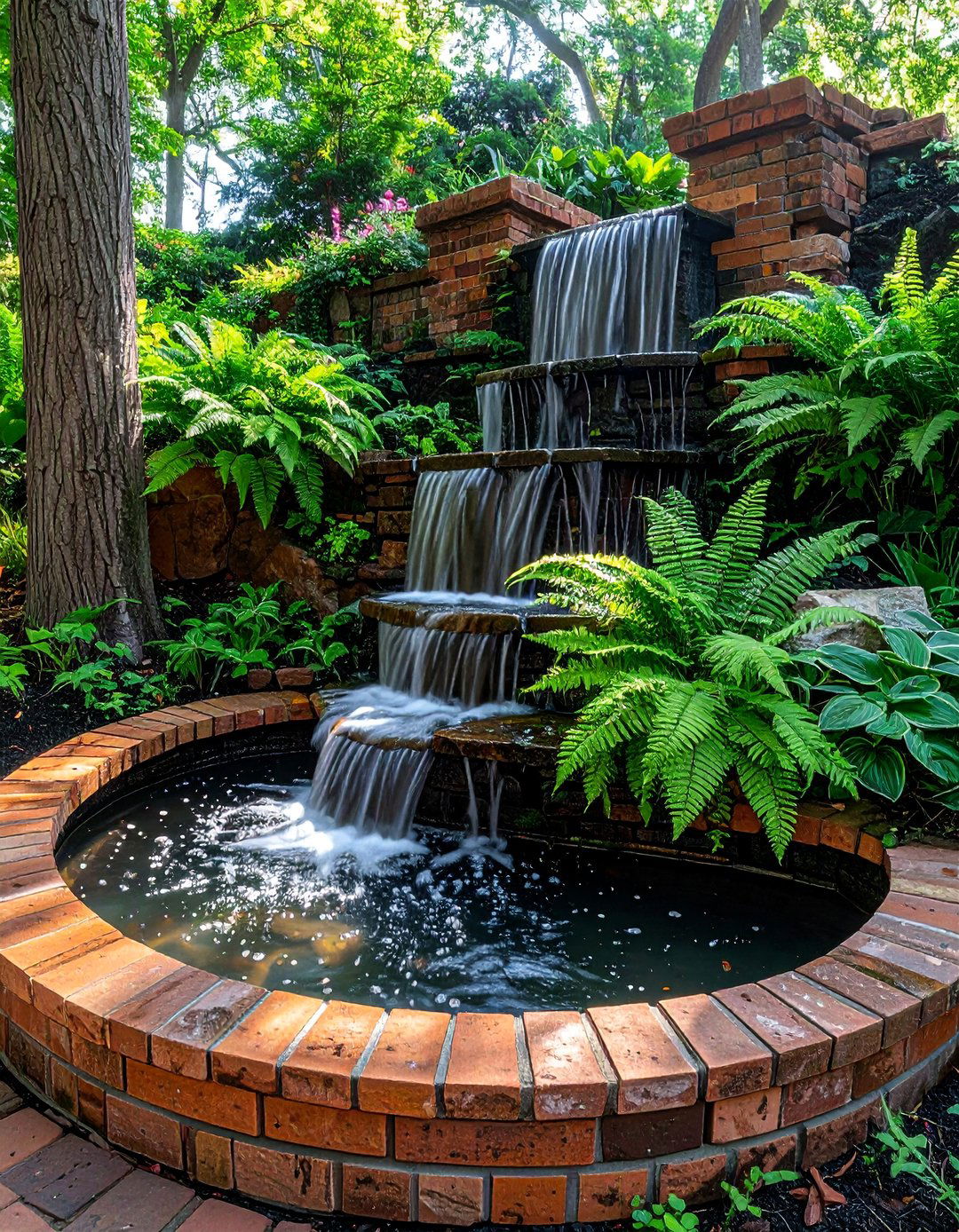 Water Feature with a Brick Surround - 20 Brick Landscaping Ideas for Timeless Outdoor Charm