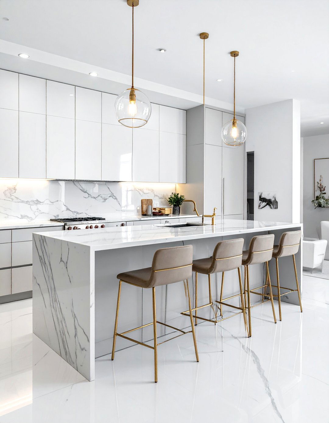 Waterfall Marble Kitchen Island - 20 Luxury Kitchen Island Ideas for a Stunning Space