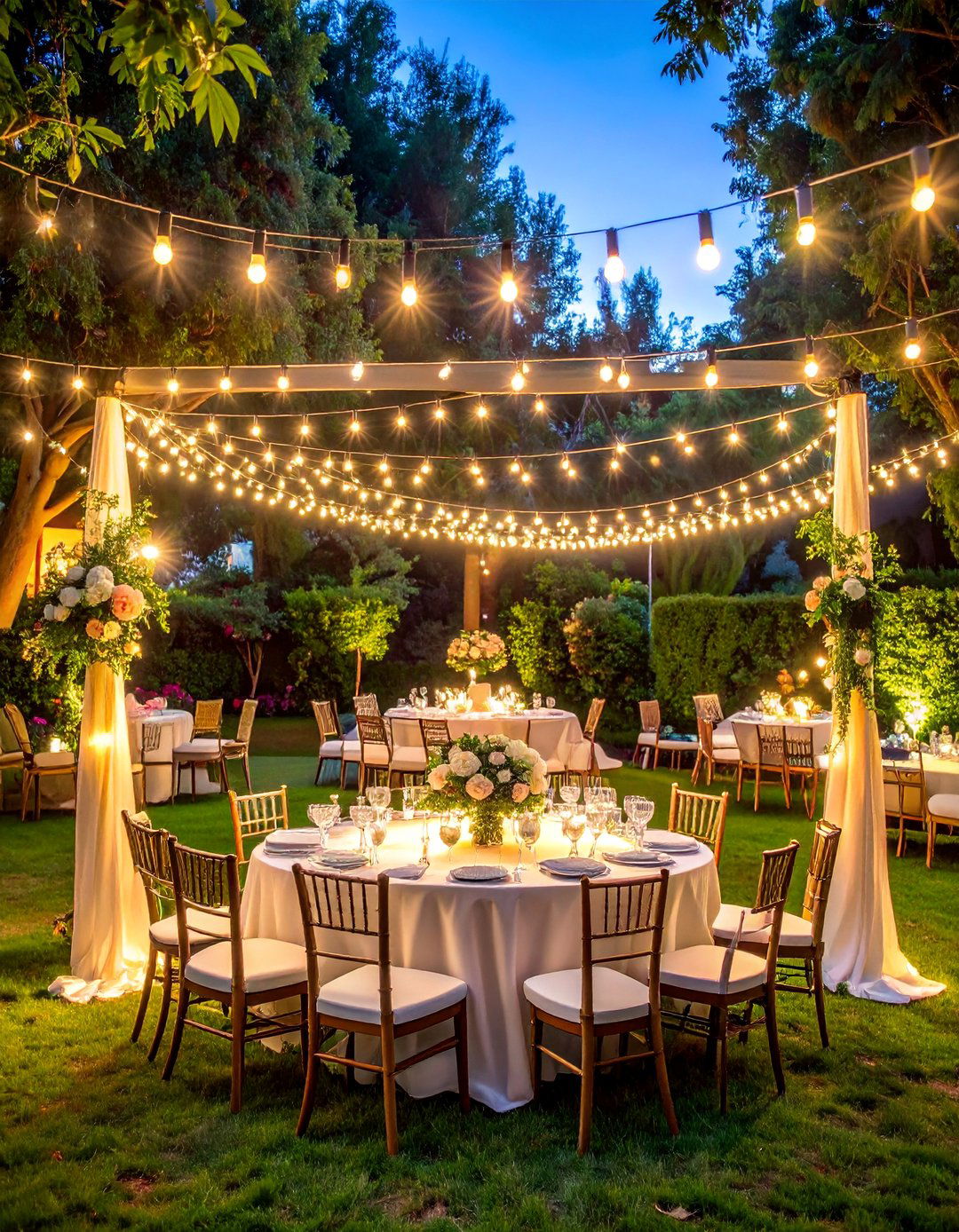 Wedding Reception Elegance - 40 Patio String Light Ideas to Illuminate Your Nights