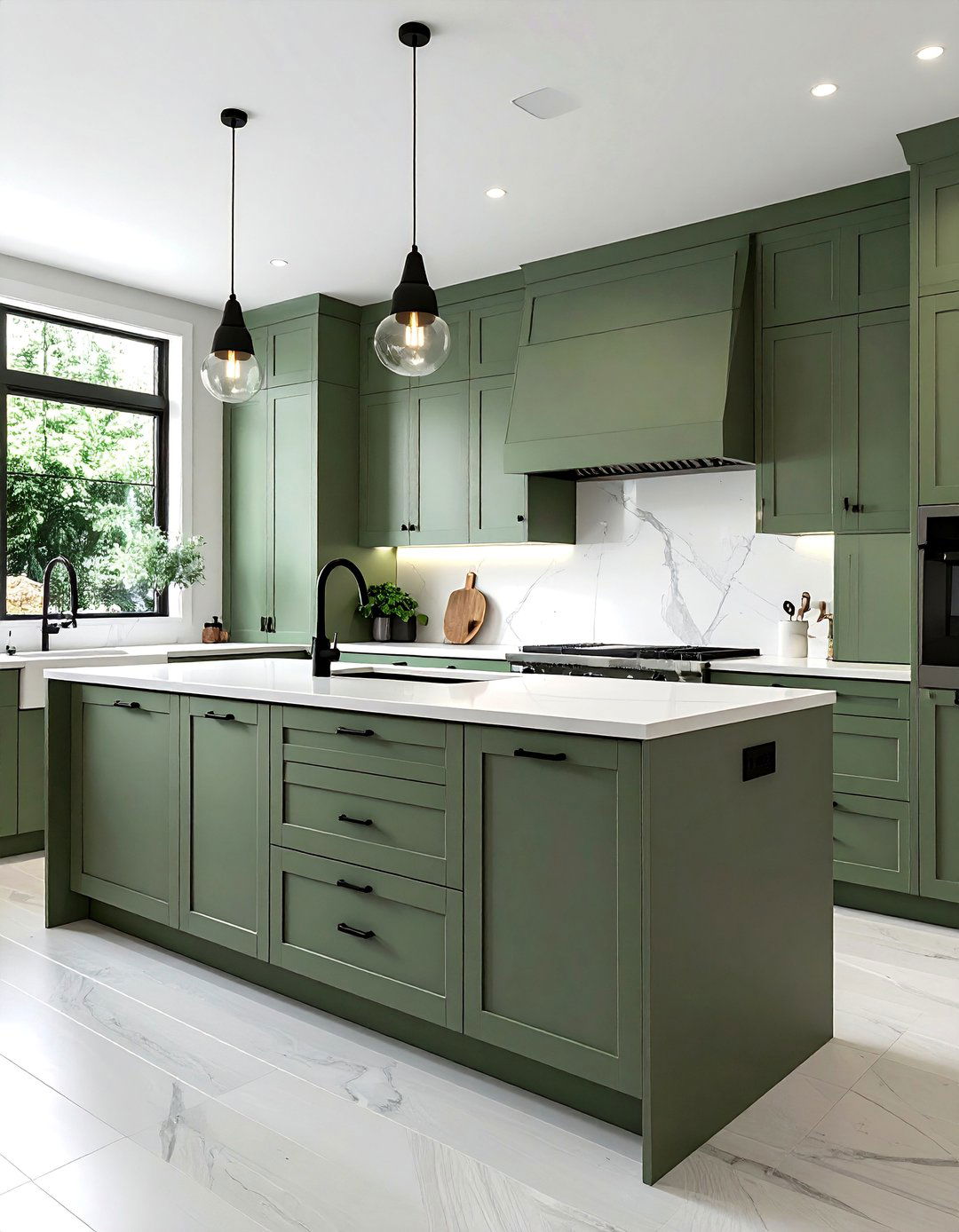 White Countertops on Sage Green Cabinets - 25 Sage Green and White Kitchen Ideas for Timeless Style