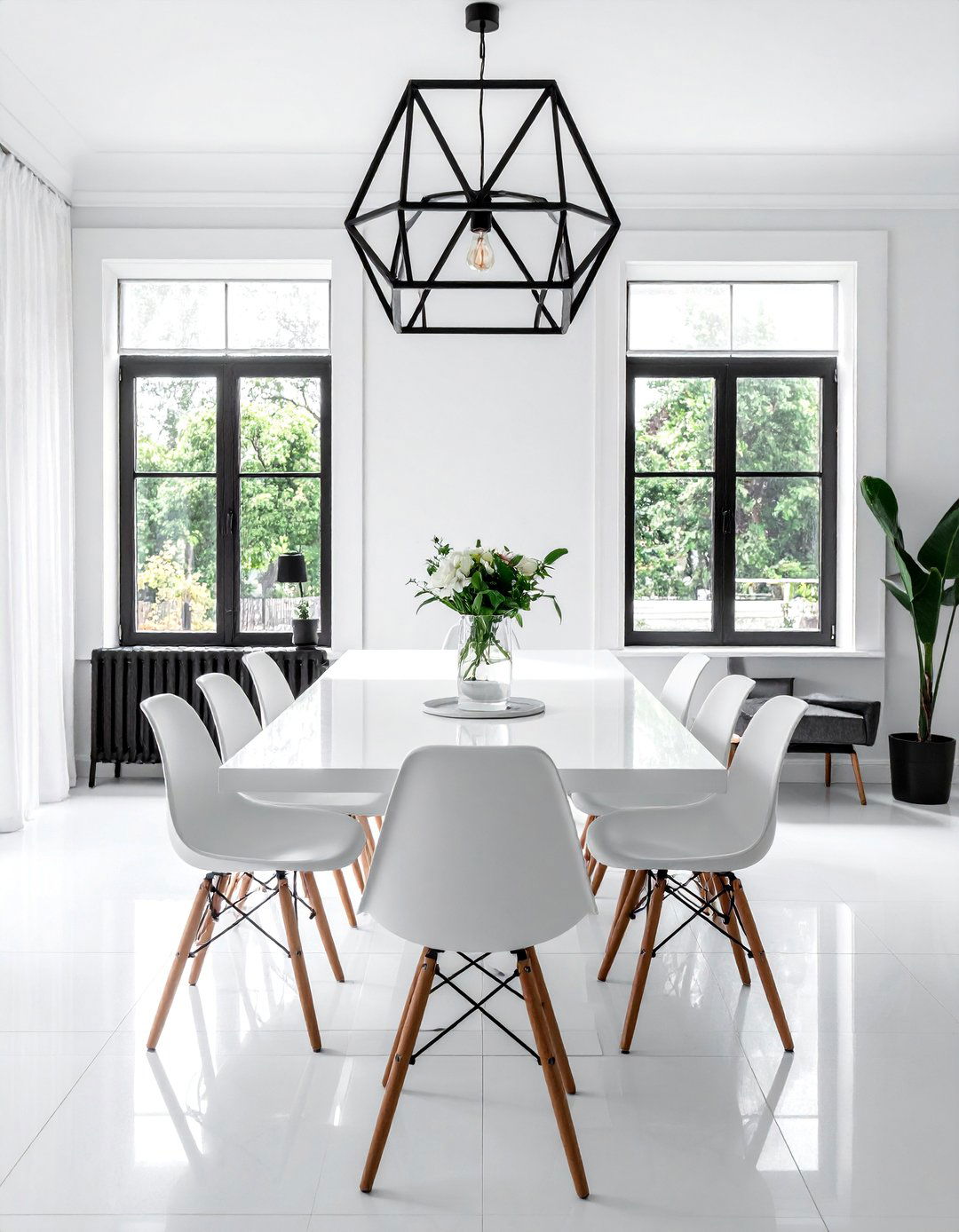 White Dining Room with Black Accents - 30 Elegant White Dining Room Ideas for a Timeless Look