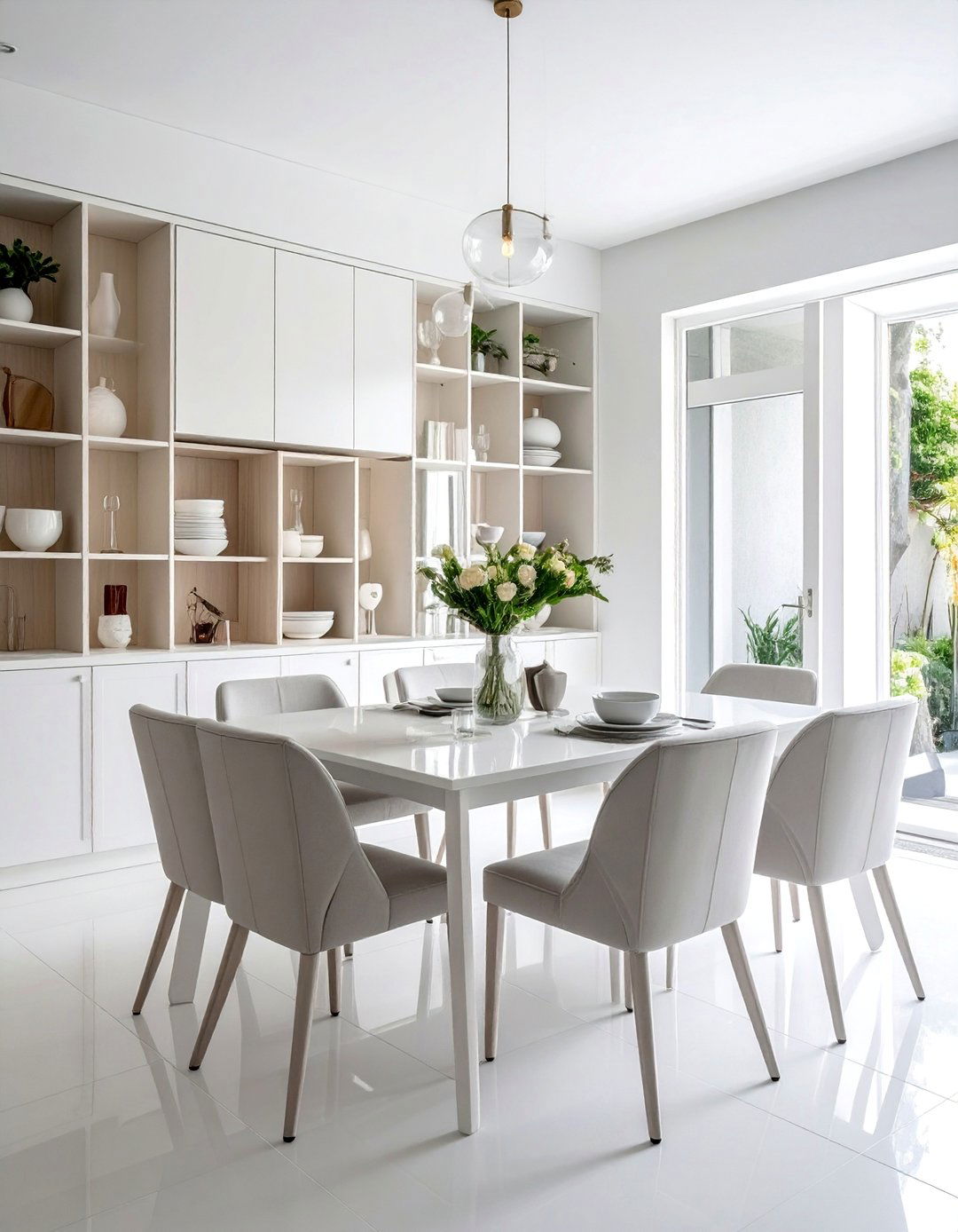 White Dining Room with Built in Cabinetry - 30 Elegant White Dining Room Ideas for a Timeless Look