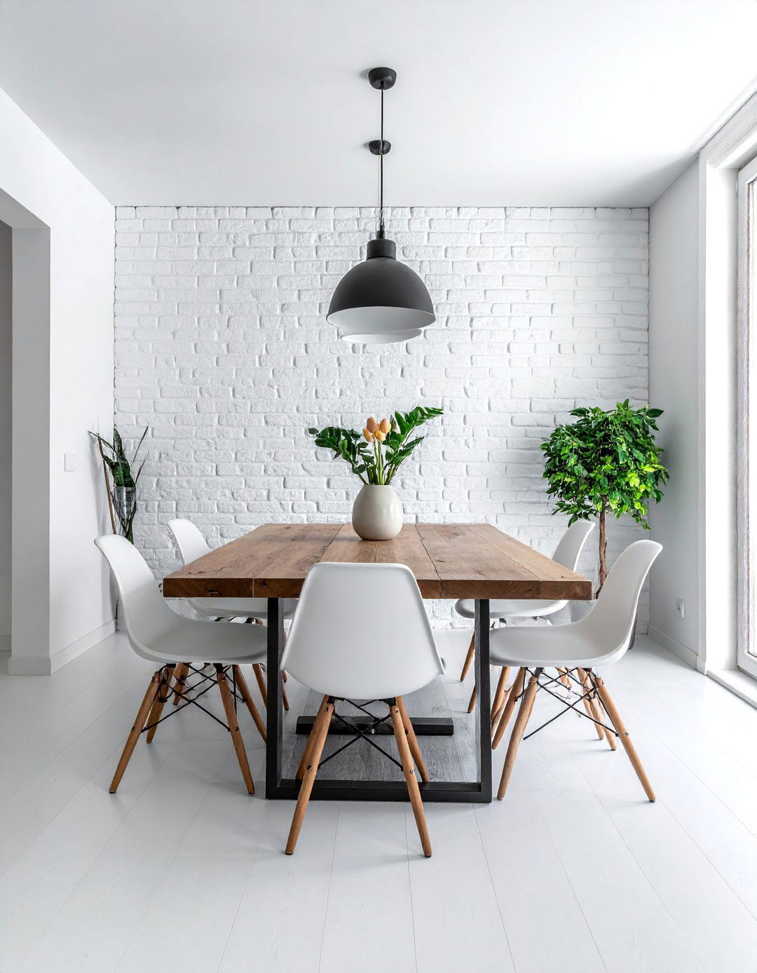 White Dining Room with Exposed Brick Wall - 30 Elegant White Dining Room Ideas for a Timeless Look