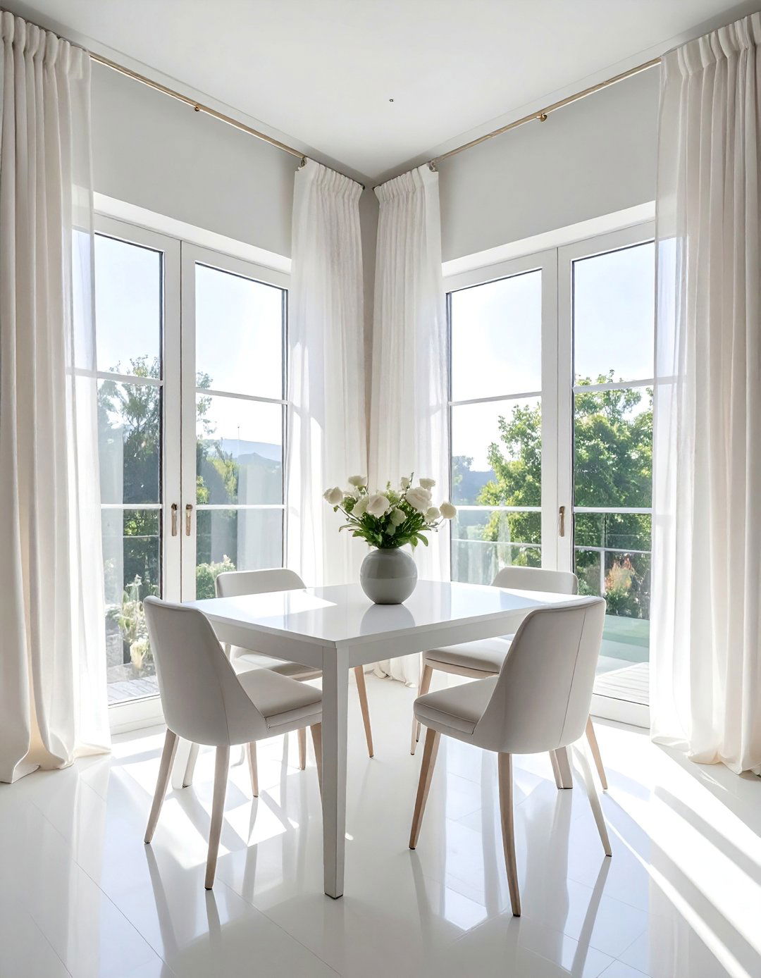 White Dining Room with Sheer Curtains - 30 Elegant White Dining Room Ideas for a Timeless Look