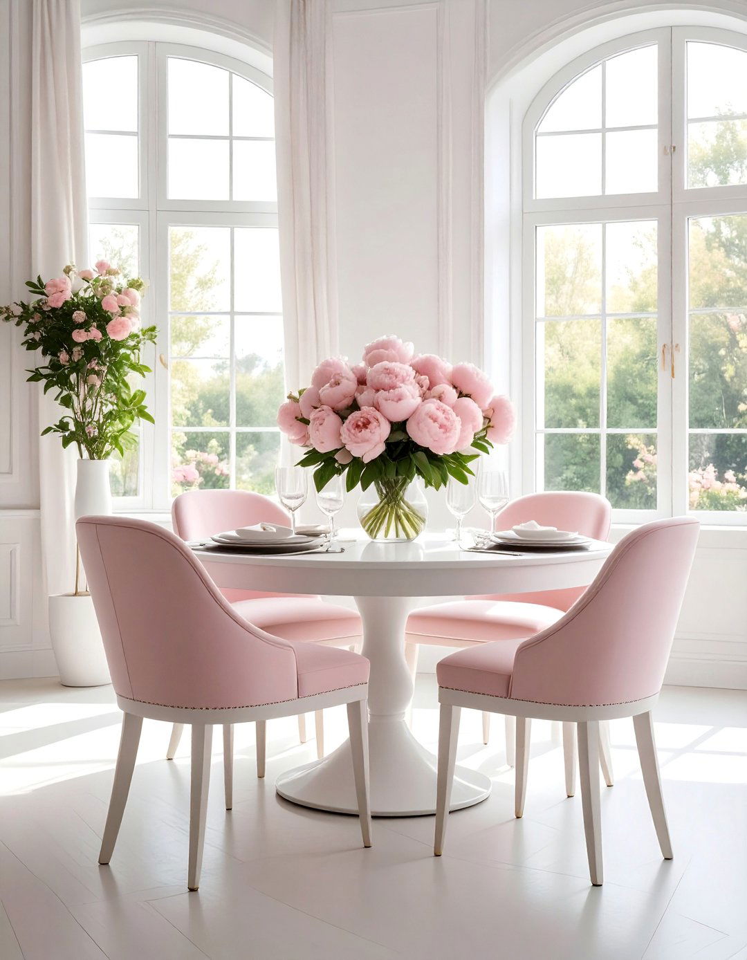 White Dining Room with Touches of Pastel - 30 Elegant White Dining Room Ideas for a Timeless Look