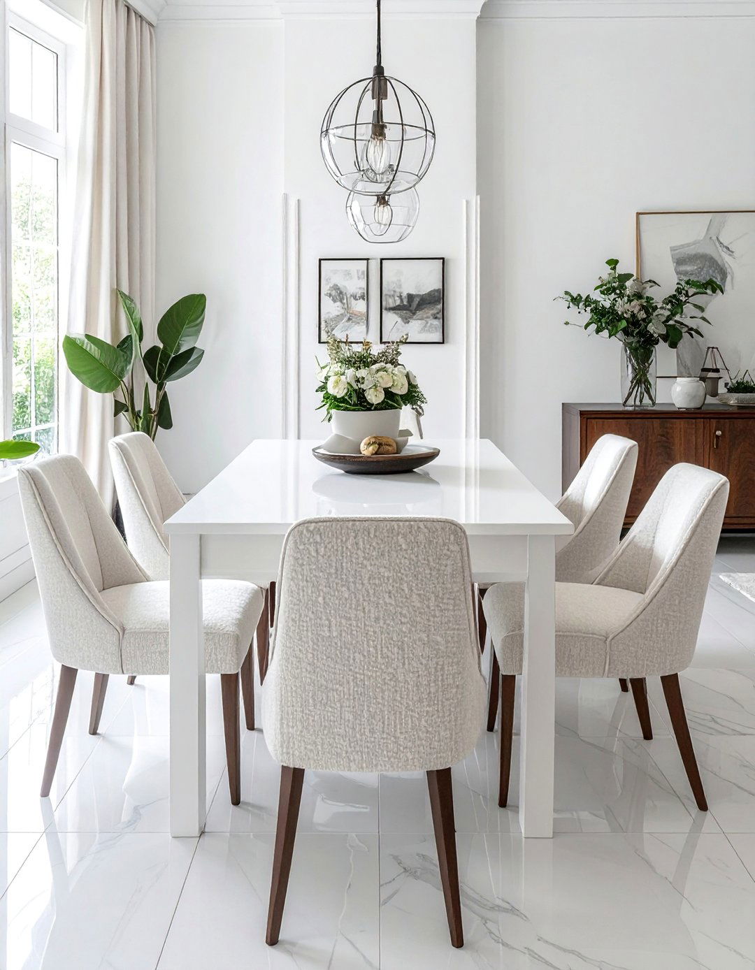 White Dining Room with Upholstered Chairs - 30 Elegant White Dining Room Ideas for a Timeless Look