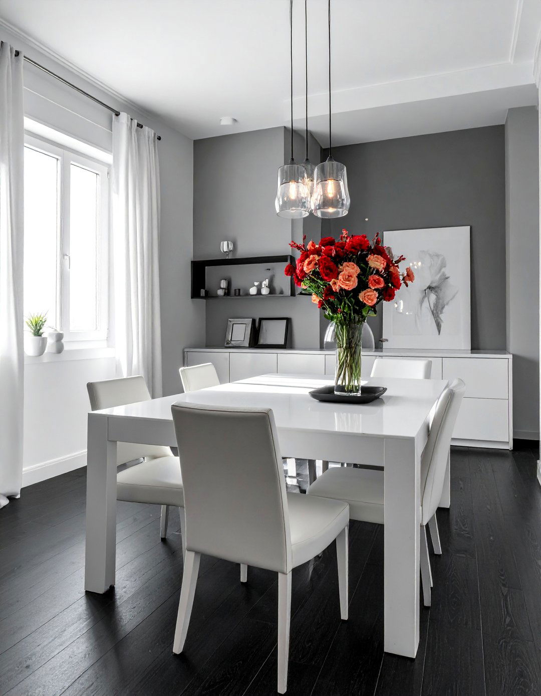 White Dining Room with a Dark Wood Floor - 30 Elegant White Dining Room Ideas for a Timeless Look