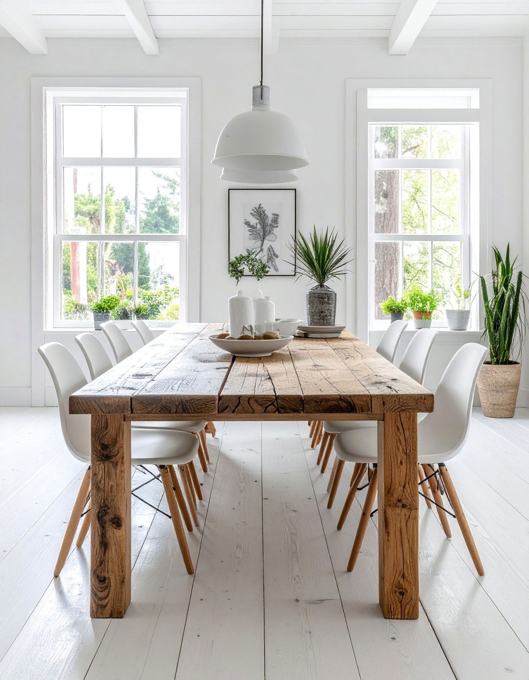 White Dining Room with a Natural Wood Table - 30 Elegant White Dining Room Ideas for a Timeless Look