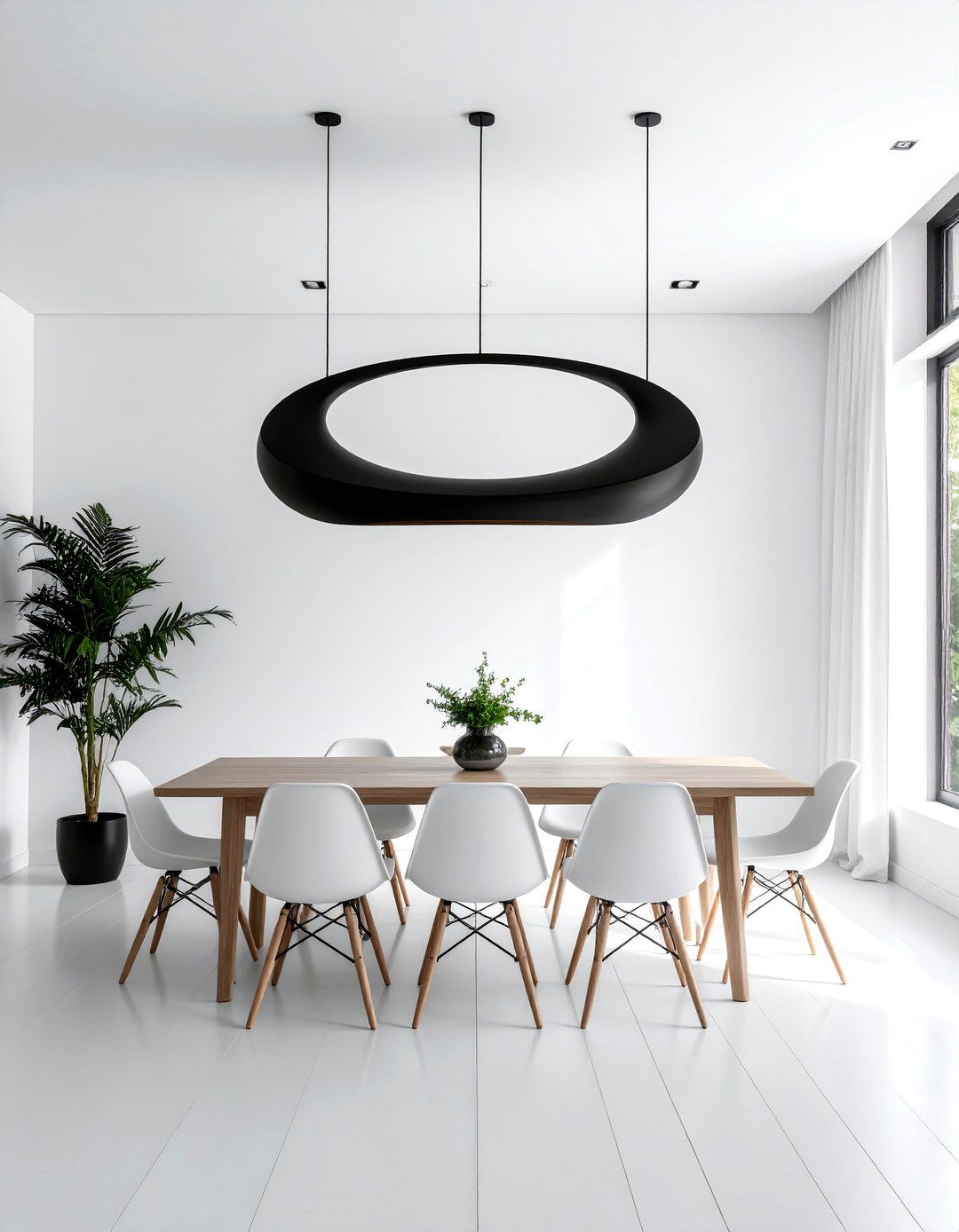 White Dining Room with a Statement Pendant Light - 30 Elegant White Dining Room Ideas for a Timeless Look