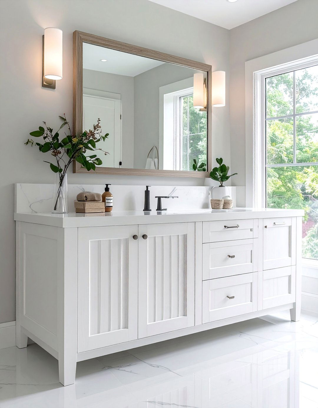 White Oak Bathroom Vanity with Fluted Detailing - 40 Bathroom Vanity Ideas to Elevate Your Space