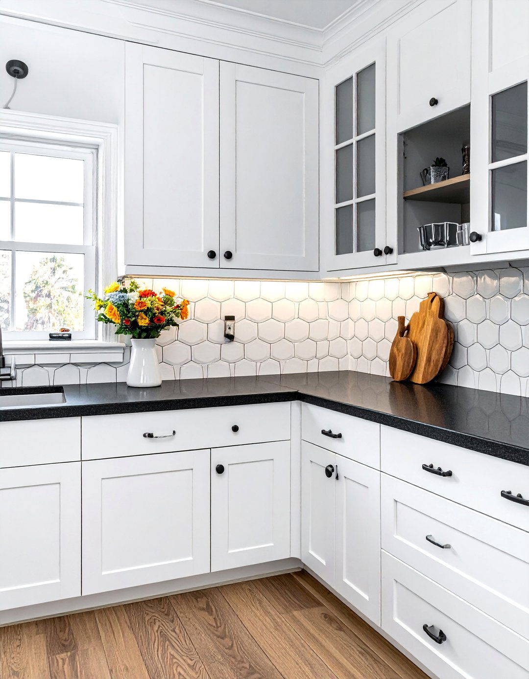 White Penny Round Tile Backsplash - 25 Backsplash Ideas for White Cabinets and Granite