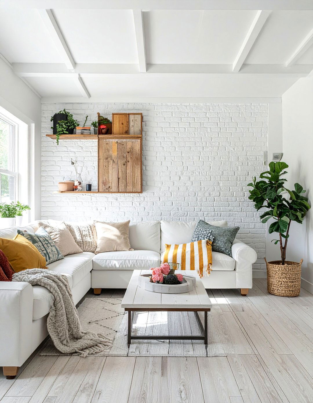 Whitewashed Brick Charm - 30 Living Room Accent Wall Ideas to Add Personality