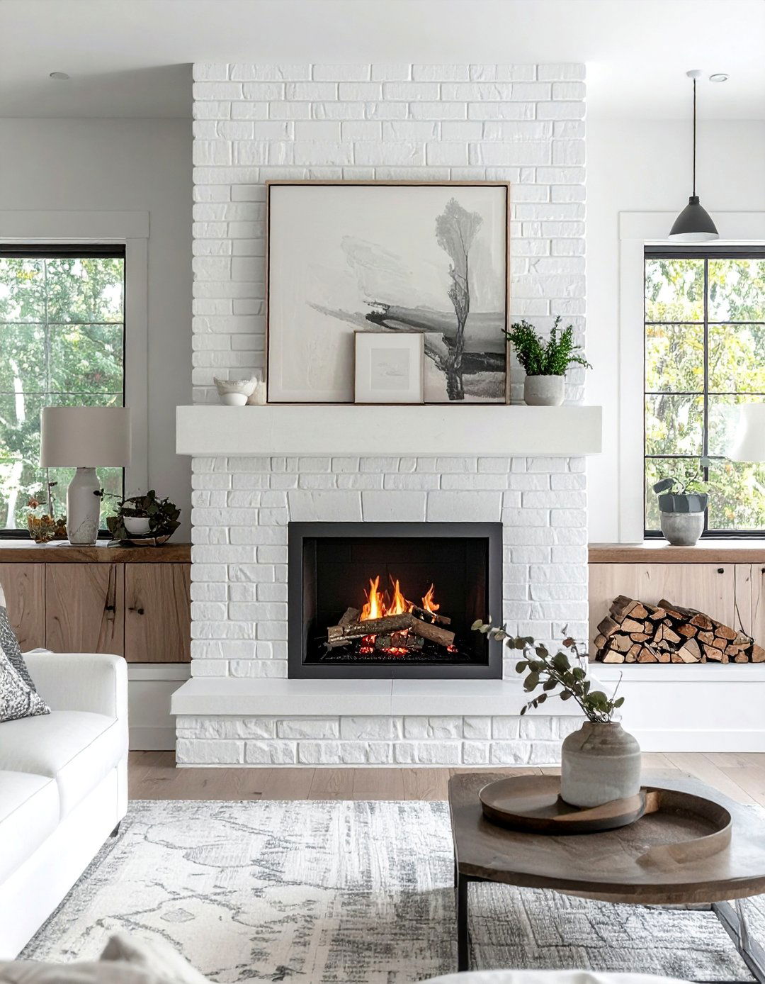 Whitewashed Brick Farmhouse Fireplace Tile - 30 Farmhouse Fireplace Tile Ideas for a Cozy Ambiance