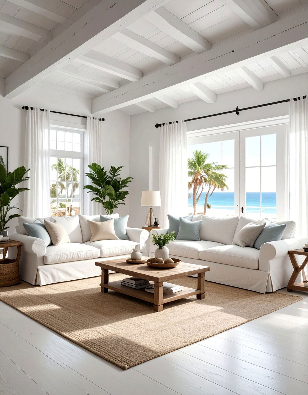 Whitewashed Exposed Beam Living Room - 25 Exposed Beam Living Room Ideas for Rustic Charm