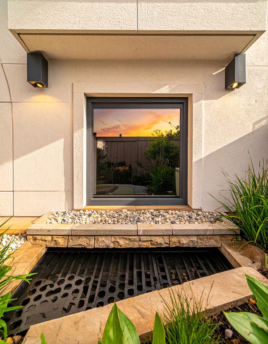 Window Wells with Decorative Drainage Systems - 30 Basement Window Ideas to Brighten Your Space