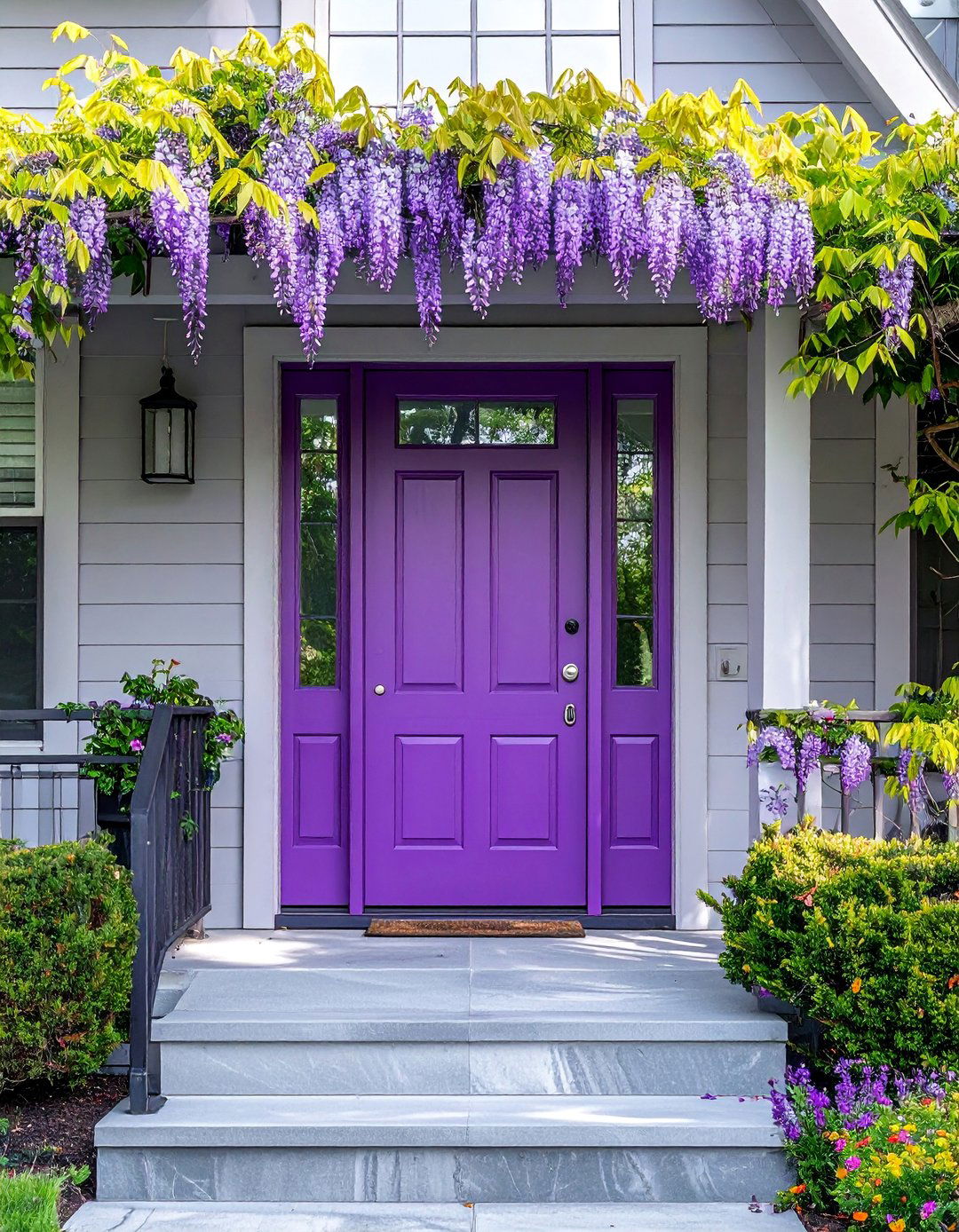 Wisteria Purple Front Door with Glass Panels - 20 Purple Front Door Ideas for a Bold Entrance