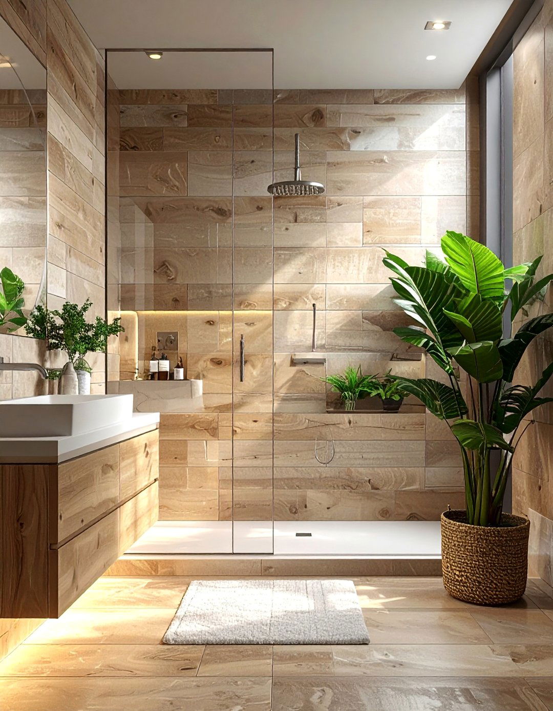 Wood Look Porcelain Plank Walk in Shower - 30 Walk-in Shower Tile Ideas for a Luxurious Bathroom