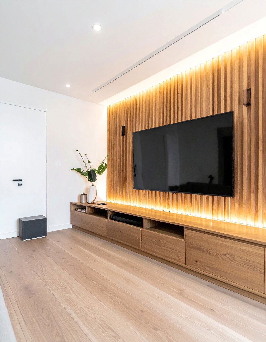 Wood Slat Media Wall - 35 Stunning Media Wall Ideas to Transform Your Living Space