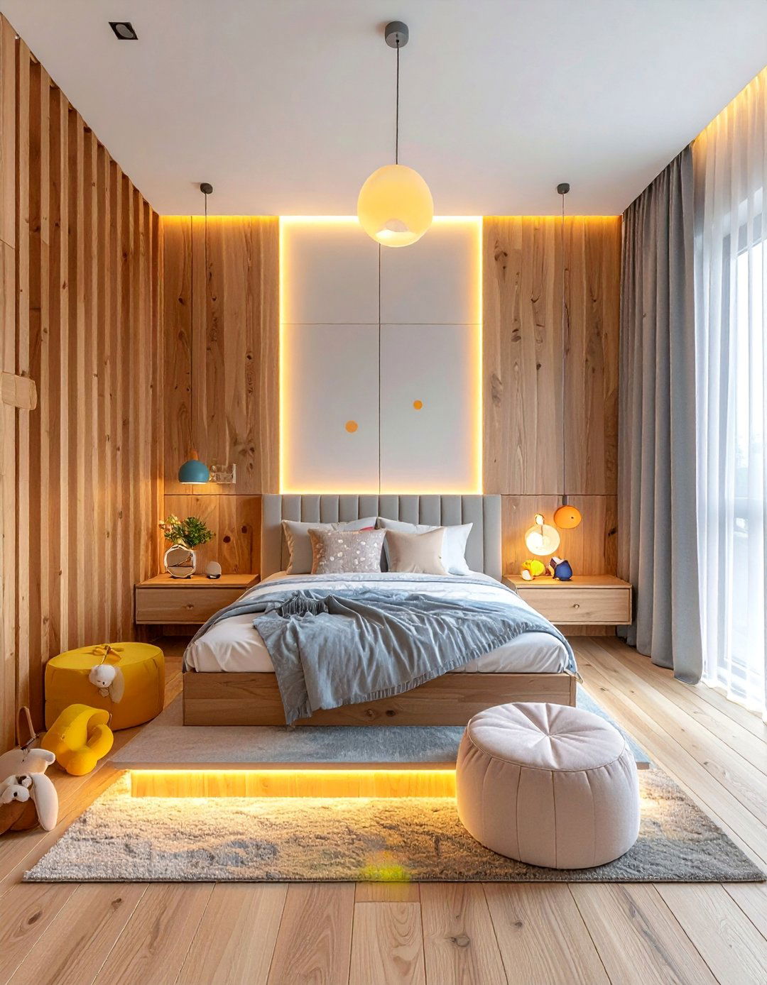 Wood Slat Modern Minimalist Design - 30 Kids Room Accent Wall Ideas for a Fun and Creative Space