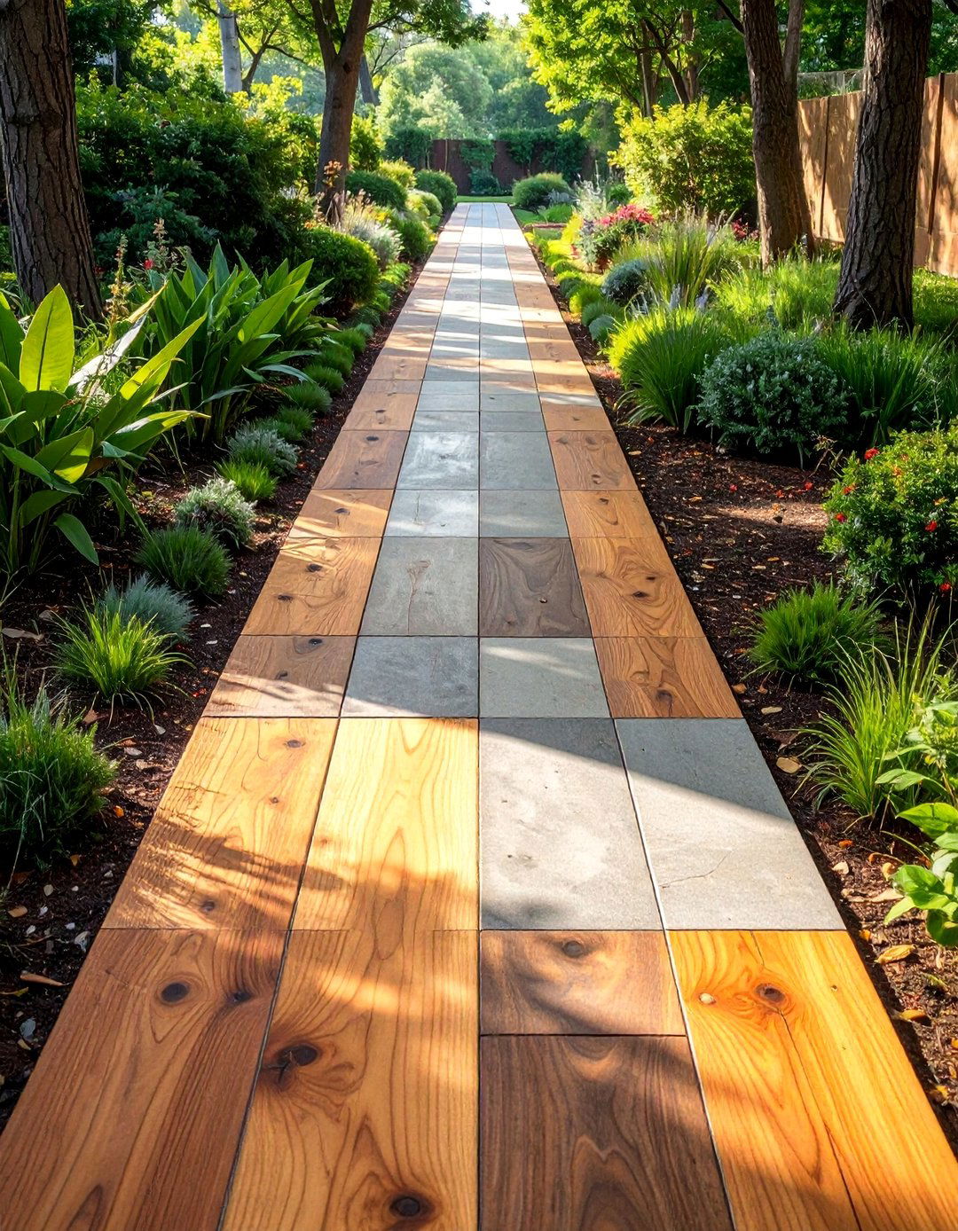 Wooden Plank Style Concrete Paver Walkway - 30 Paver Walkway Ideas to Beautify Your Garden