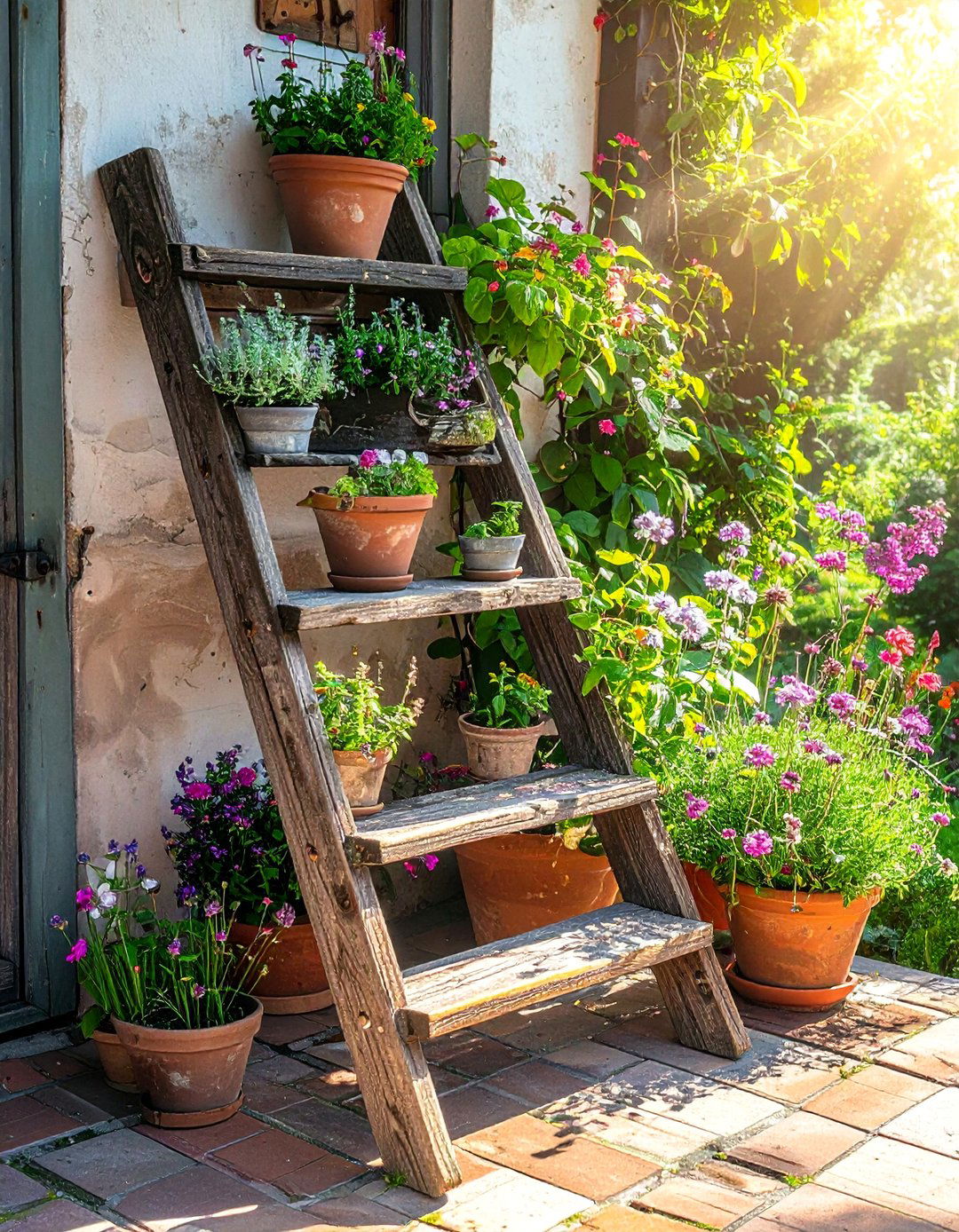 Wooden Step Ladder Plant Display Container Garden - 40 Container Garden Ideas for Small Spaces