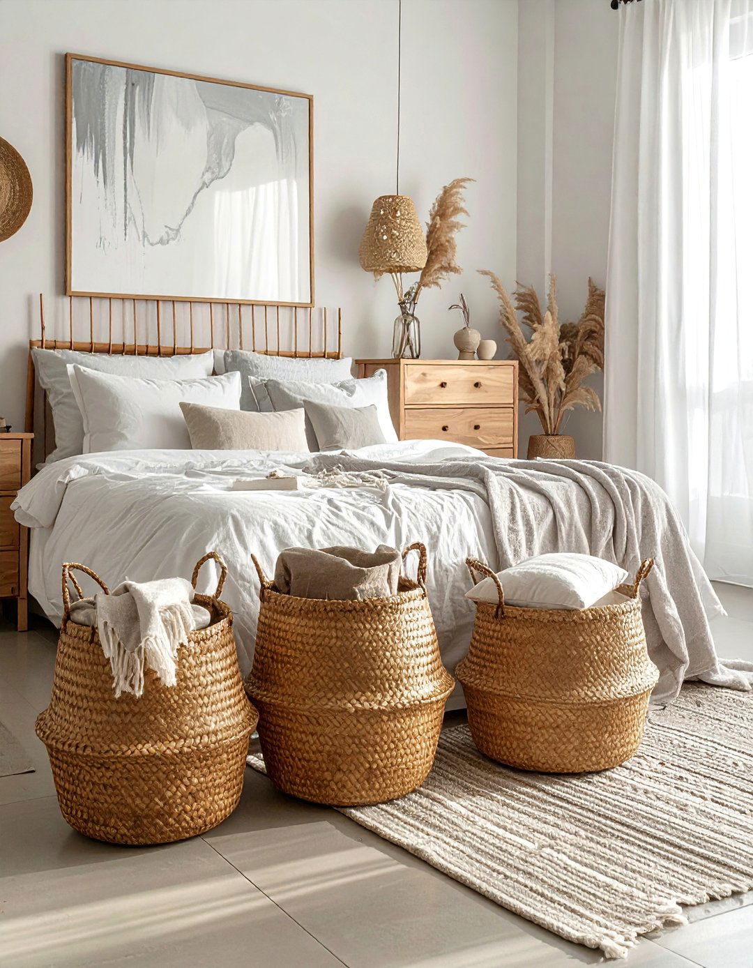 Woven Baskets for Boho Bedroom Storage - 40 Boho Bedroom Ideas for a Cozy and Eclectic Retreat
