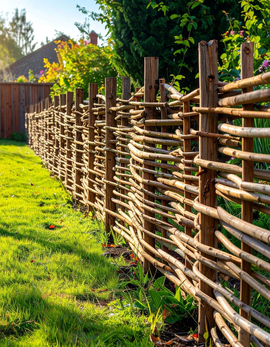 Woven Willow Natural Artisan Fence - 25 Backyard Fence Ideas to Enhance Your Outdoor Space