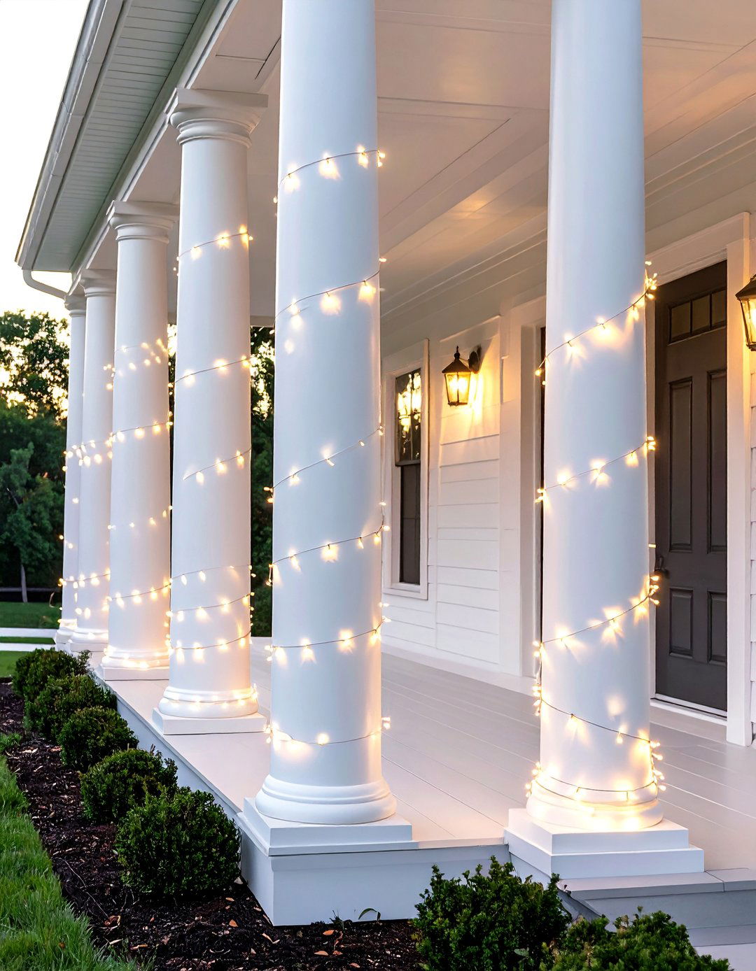 Wrapped Column Accent Lighting - 20 Front Porch String Lights Ideas for a Cozy Ambiance