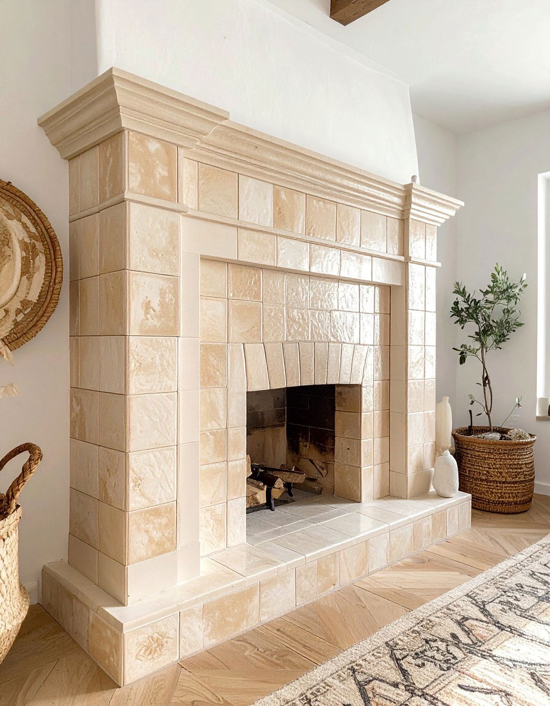 Zellige Terracotta Farmhouse Fireplace Tile - 30 Farmhouse Fireplace Tile Ideas for a Cozy Ambiance