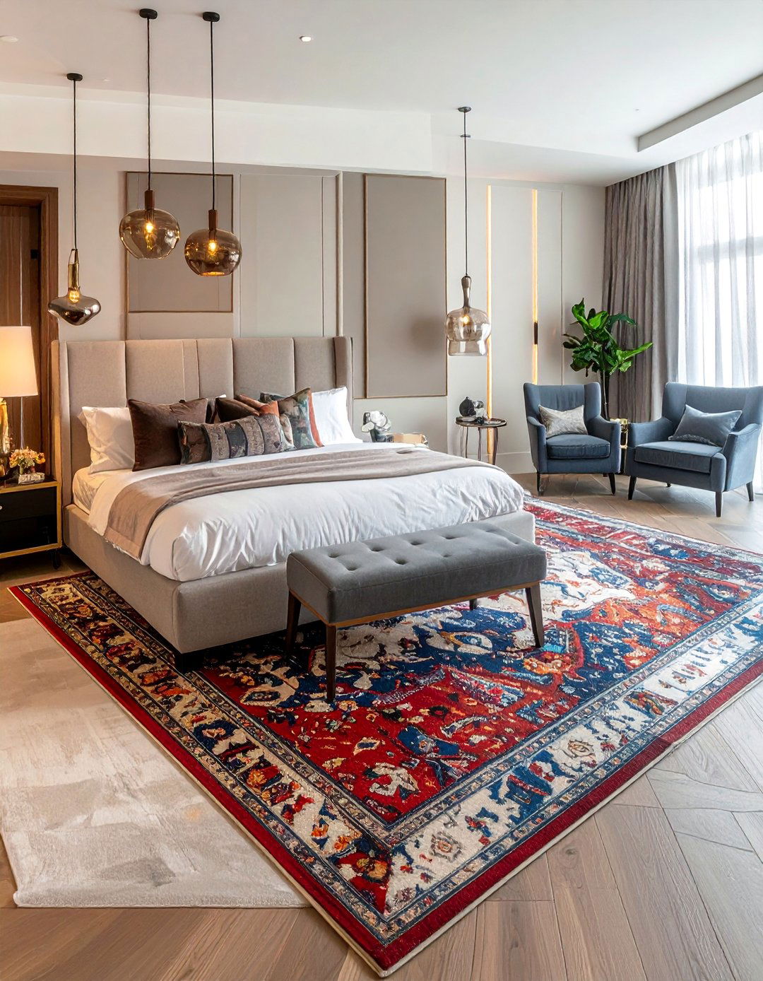 A Bedroom Rug That Extends Into a Seating Area - 30 Bedroom Rug Ideas to Transform Your Space