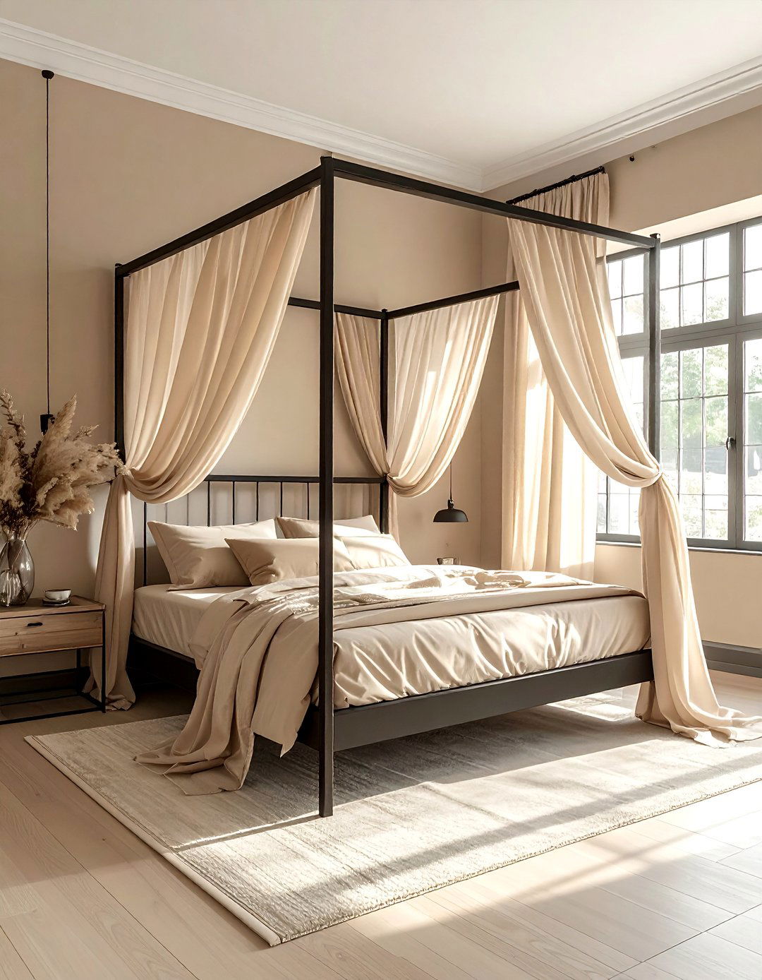 A Beige Bedroom Featuring a Canopy Bed - 30 Beige Bedroom Ideas for a Serene Retreat