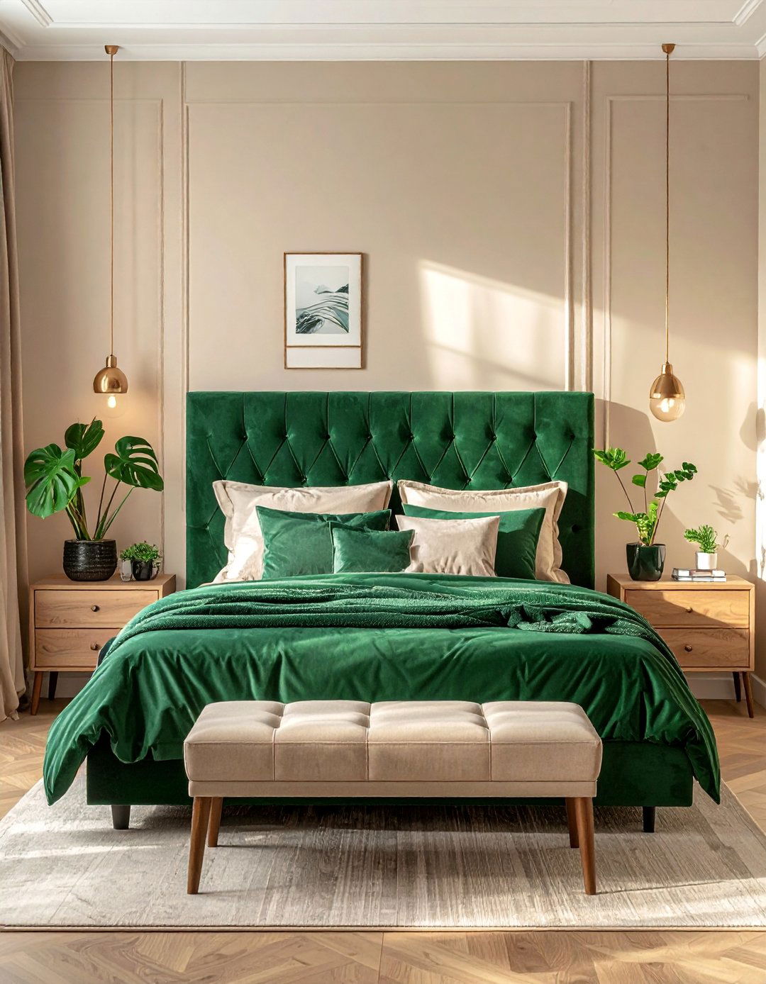 A Beige Bedroom with a Pop of Green - 30 Beige Bedroom Ideas for a Serene Retreat