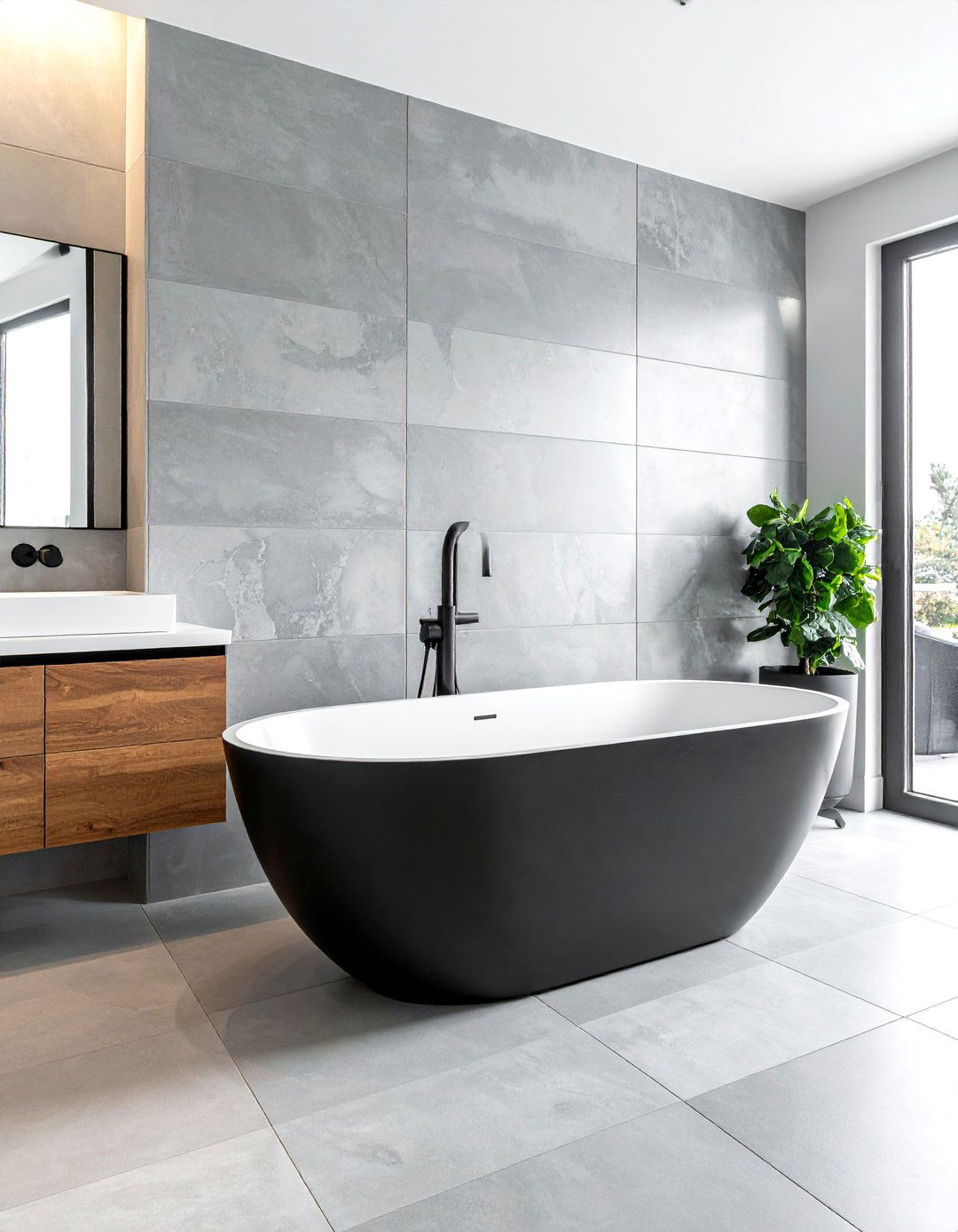 A Black Freestanding Bathtub as a Centerpiece - 20 Black and Grey Bathroom Ideas for a Stylish Retreat