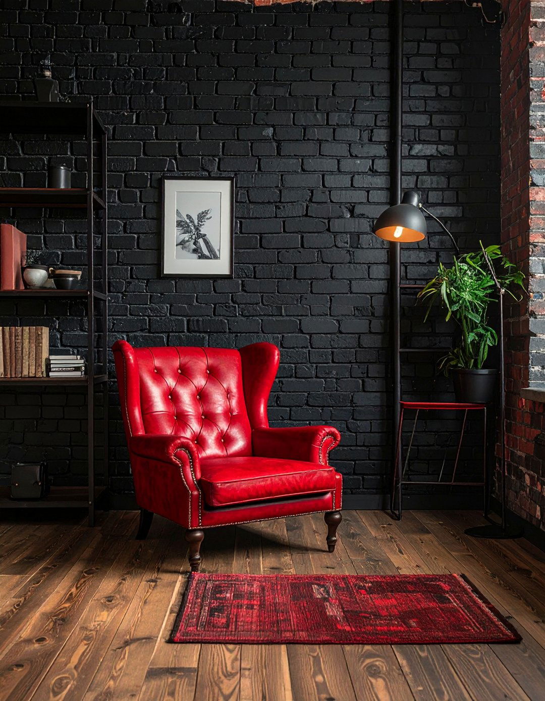 A Black and Red Living Room with Industrial Elements - 25 Black and Red Living Room Ideas for Bold Interiors
