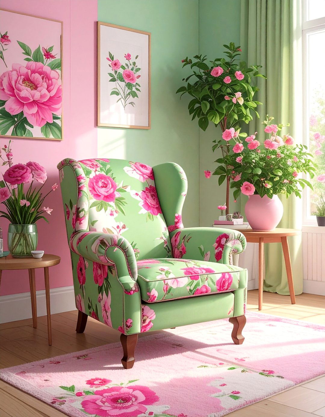 A Chintz Floral Armchair in a Preppy Room - 30 Preppy Room Ideas for a Chic and Timeless Look