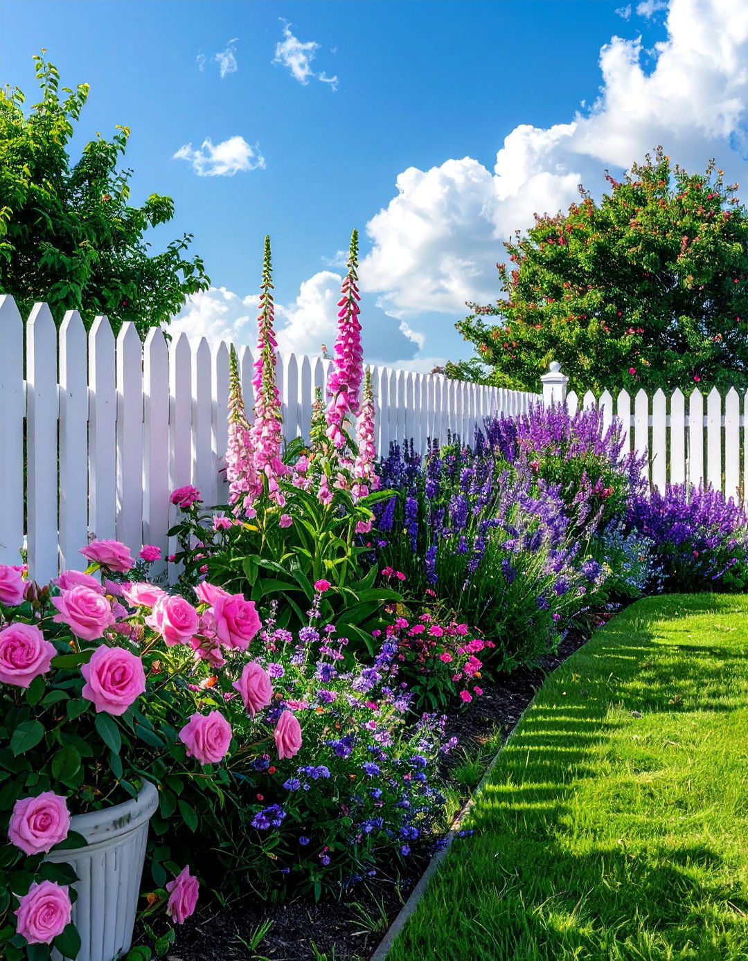 A Cottage Style Corner Garden with a Picket Fence - 30 Corner Landscaping Ideas for a Beautiful Yard